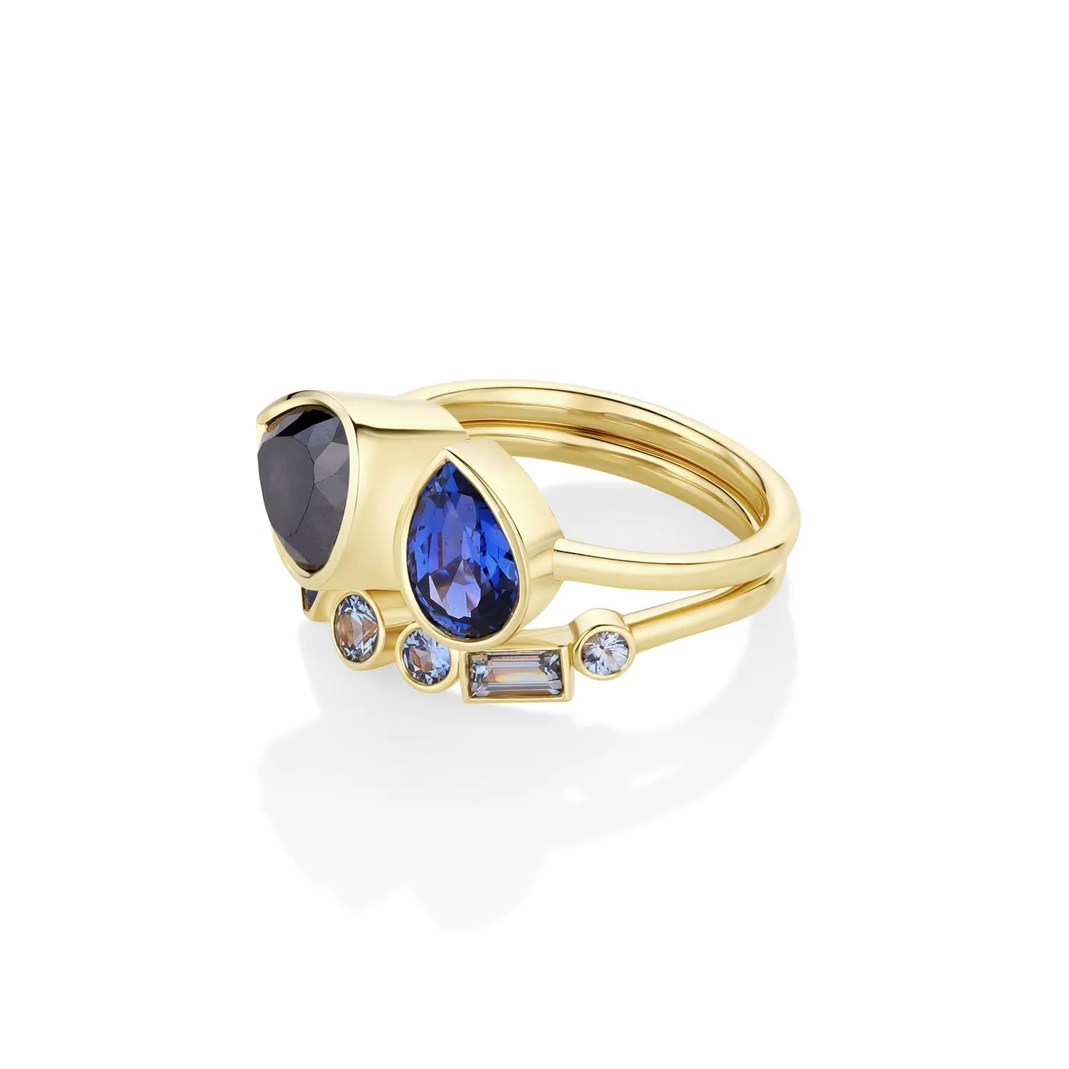 2.33ct Black Diamond & Sapphire Pear Toi et Moi with Sapphire Tracer Band sold by Marrow Fine product image thumbnail 3