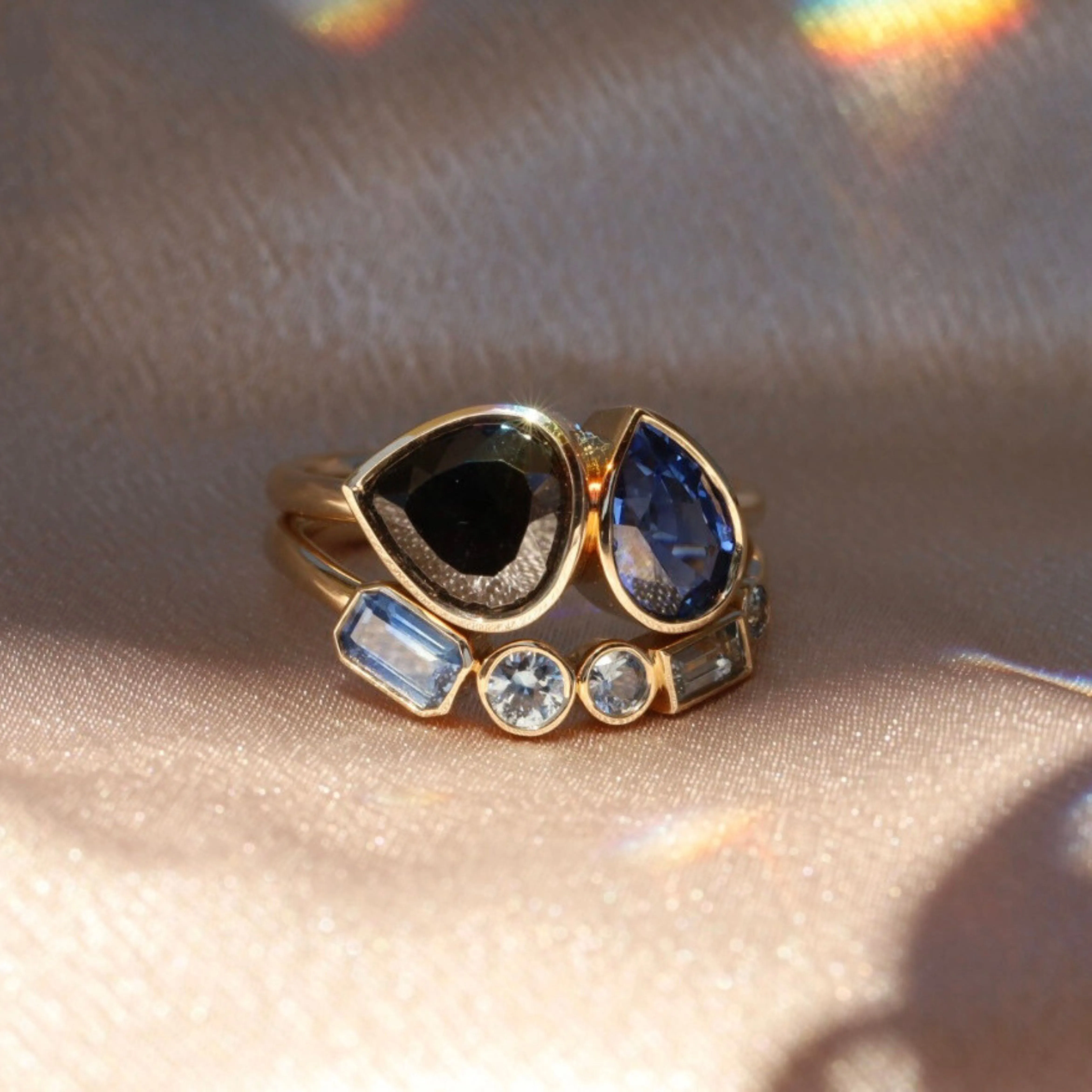 2.33ct Black Diamond & Sapphire Pear Toi et Moi with Sapphire Tracer Band sold by Marrow Fine product image thumbnail 2
