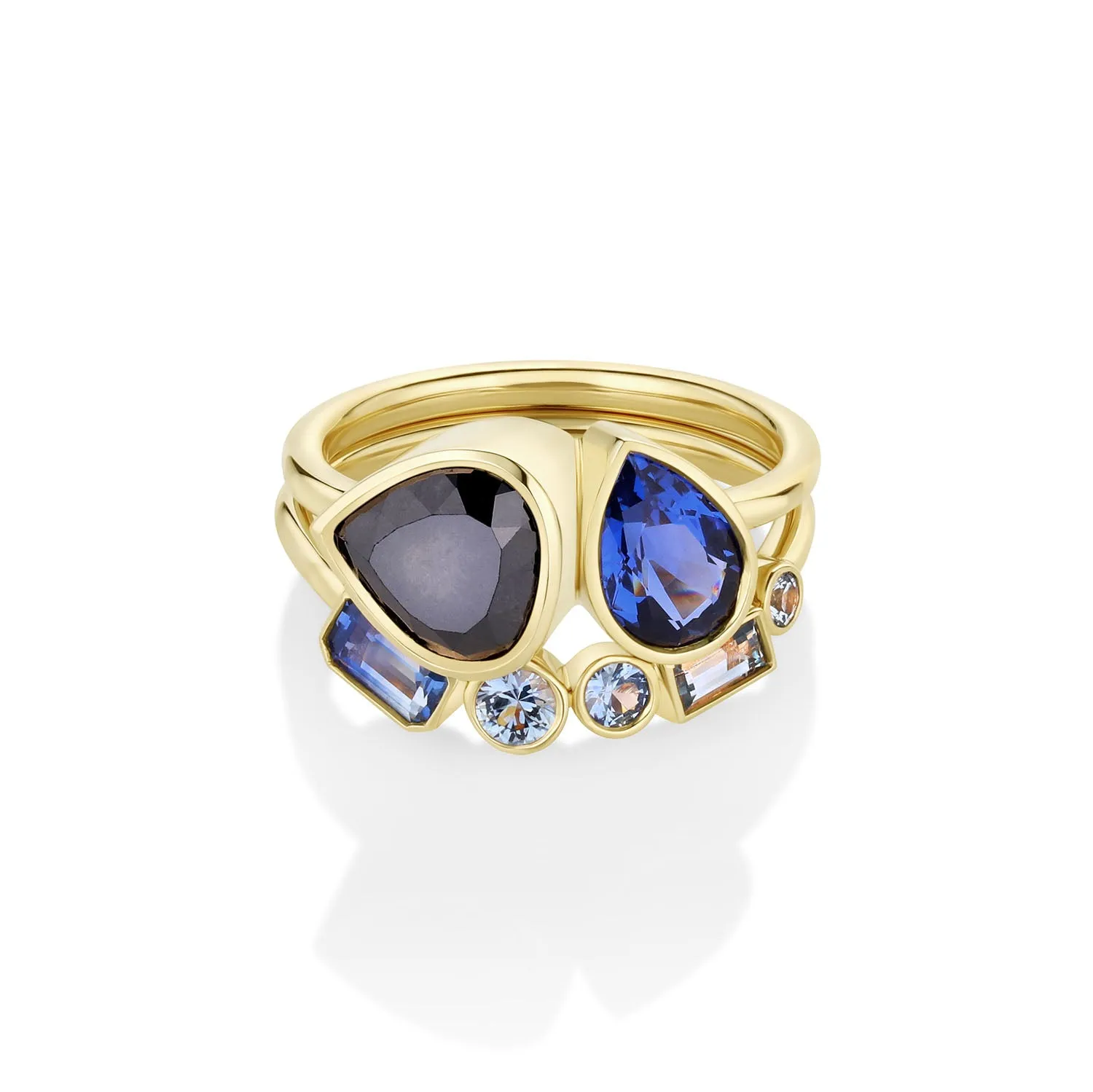 2.33ct Black Diamond & Sapphire Pear Toi et Moi with Sapphire Tracer Band sold by Marrow Fine