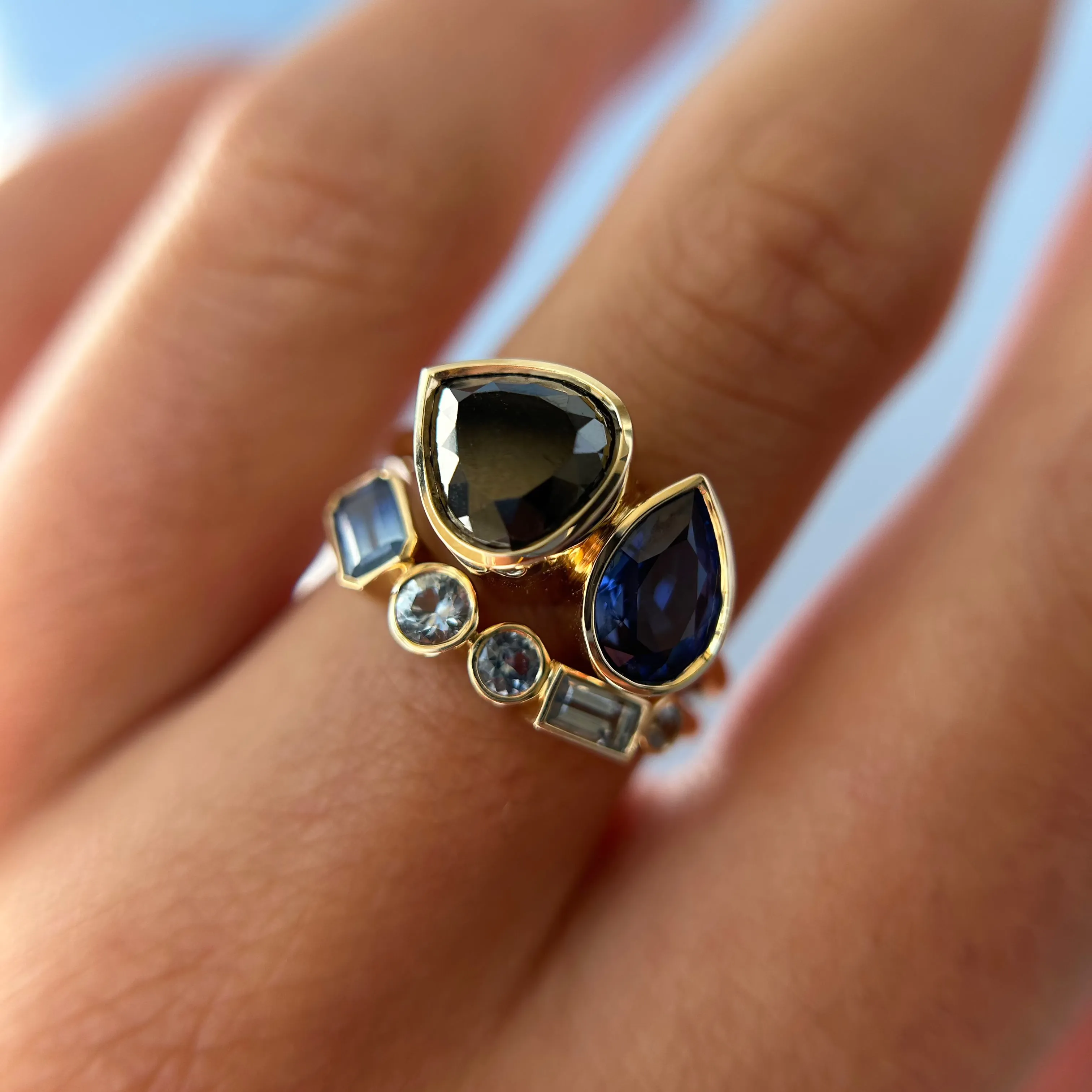 2.33ct Black Diamond & Sapphire Pear Toi et Moi with Sapphire Tracer Band sold by Marrow Fine product image thumbnail 5