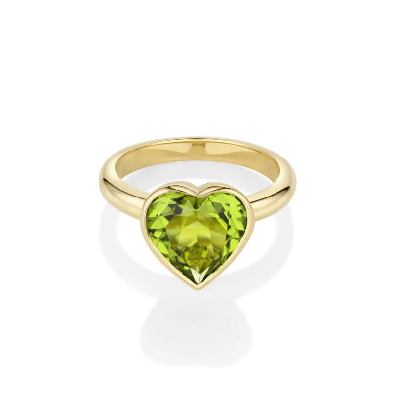 3.44ct Peridot Bezel Heart Ring sold by Marrow Fine