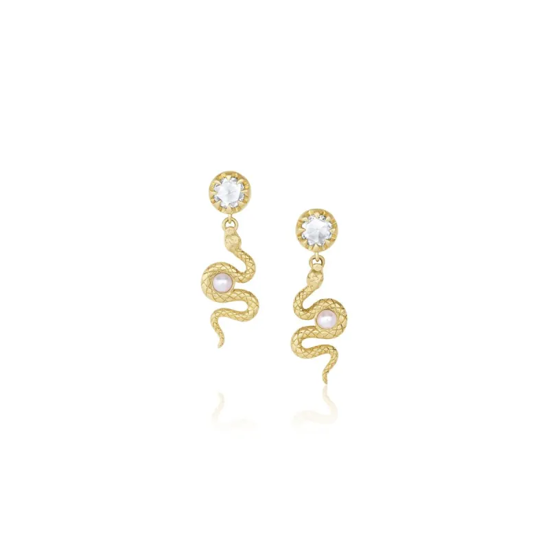 White Diamond Serpent Swing Earrings sold by Marrow Fine