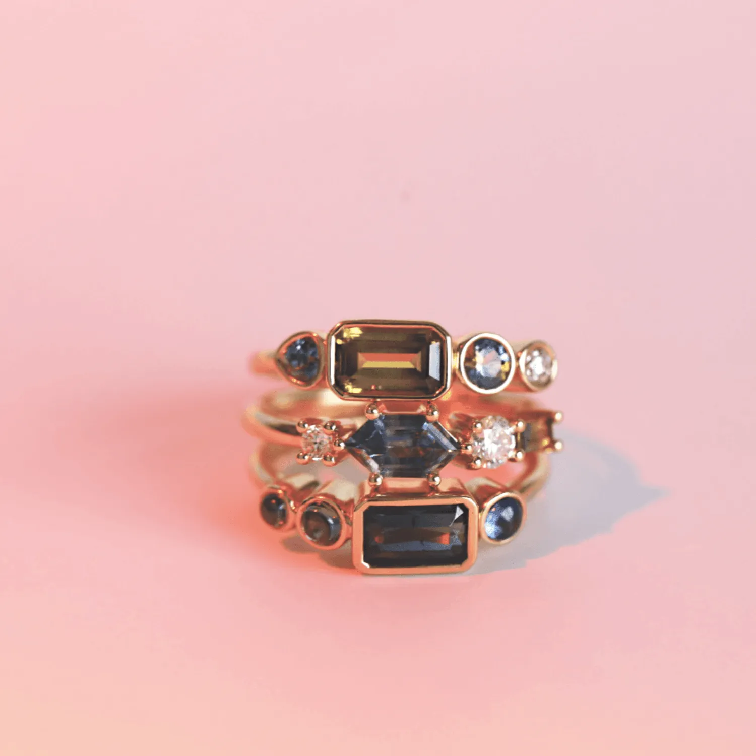 0.57ct Elongated Montana Sapphire & Diamond Linear Band sold by Marrow Fine product image thumbnail 4