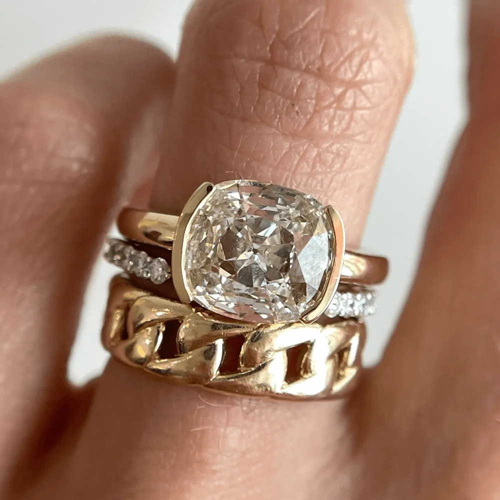 3ct Cushion Cut Half-Bezel Engagement Ring sold by Marrow Fine product image thumbnail 3