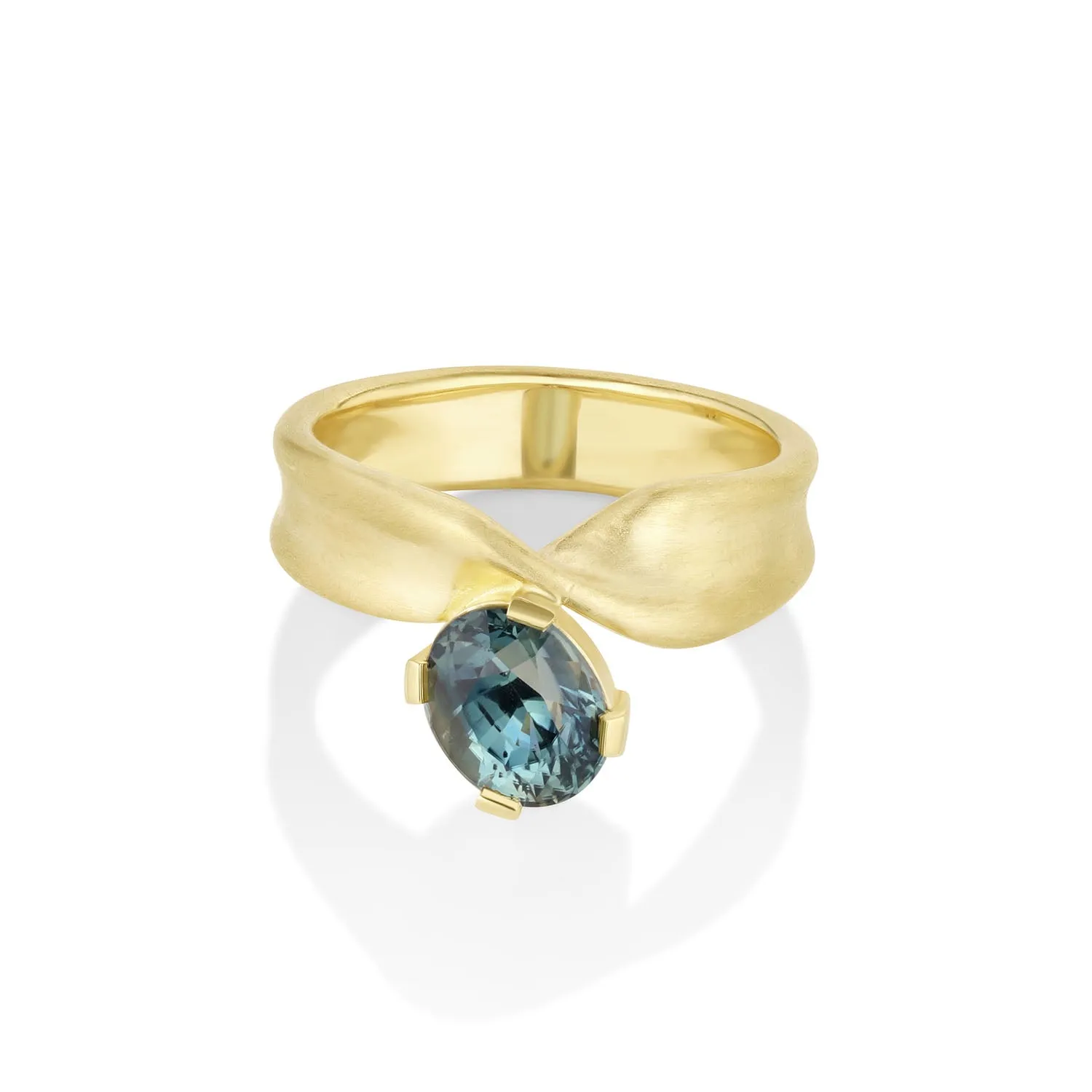 2.07ct Teal Oval Sapphire Twist Ring sold by Marrow Fine