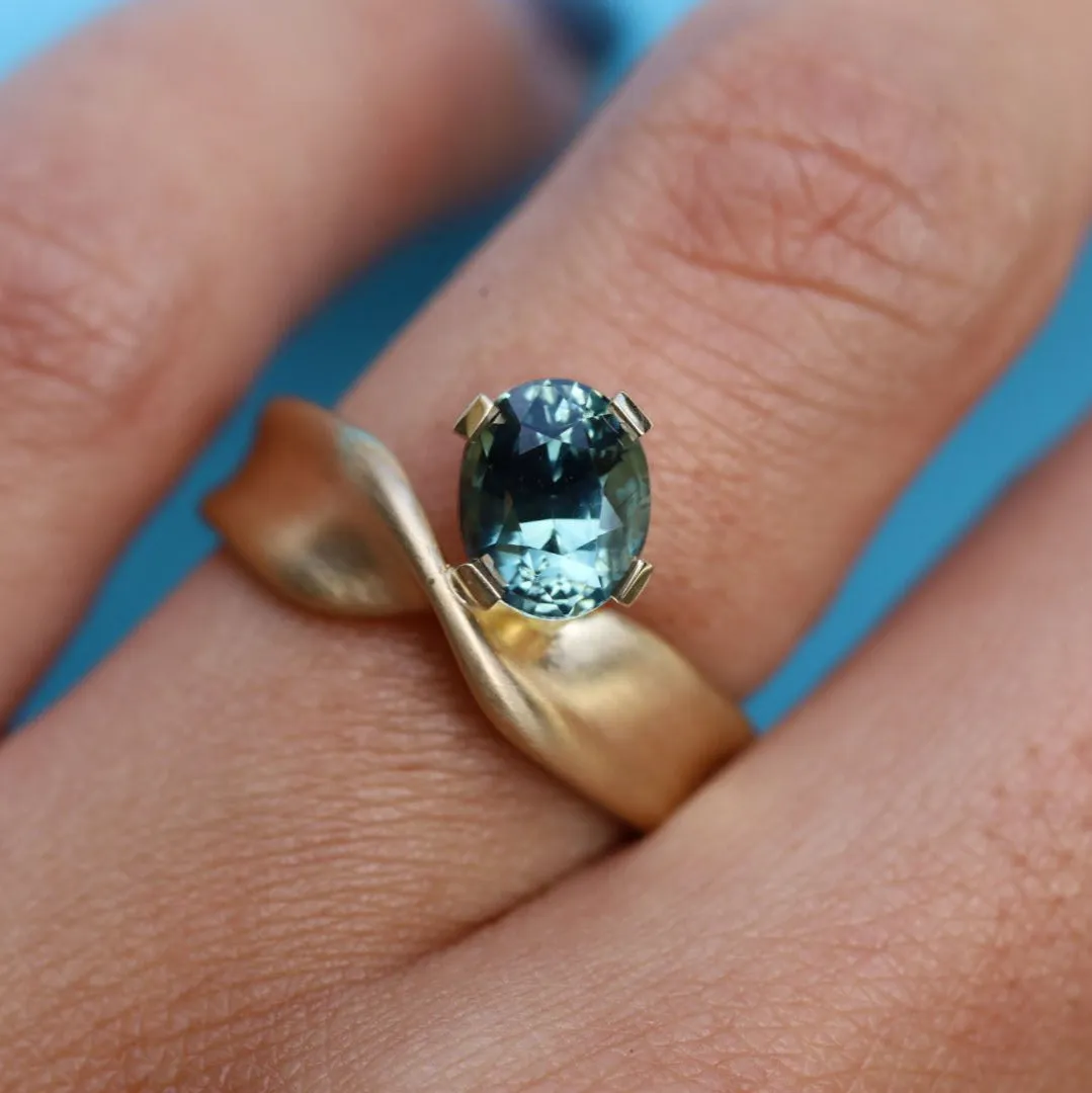 2.07ct Teal Oval Sapphire Twist Ring sold by Marrow Fine product image thumbnail 2