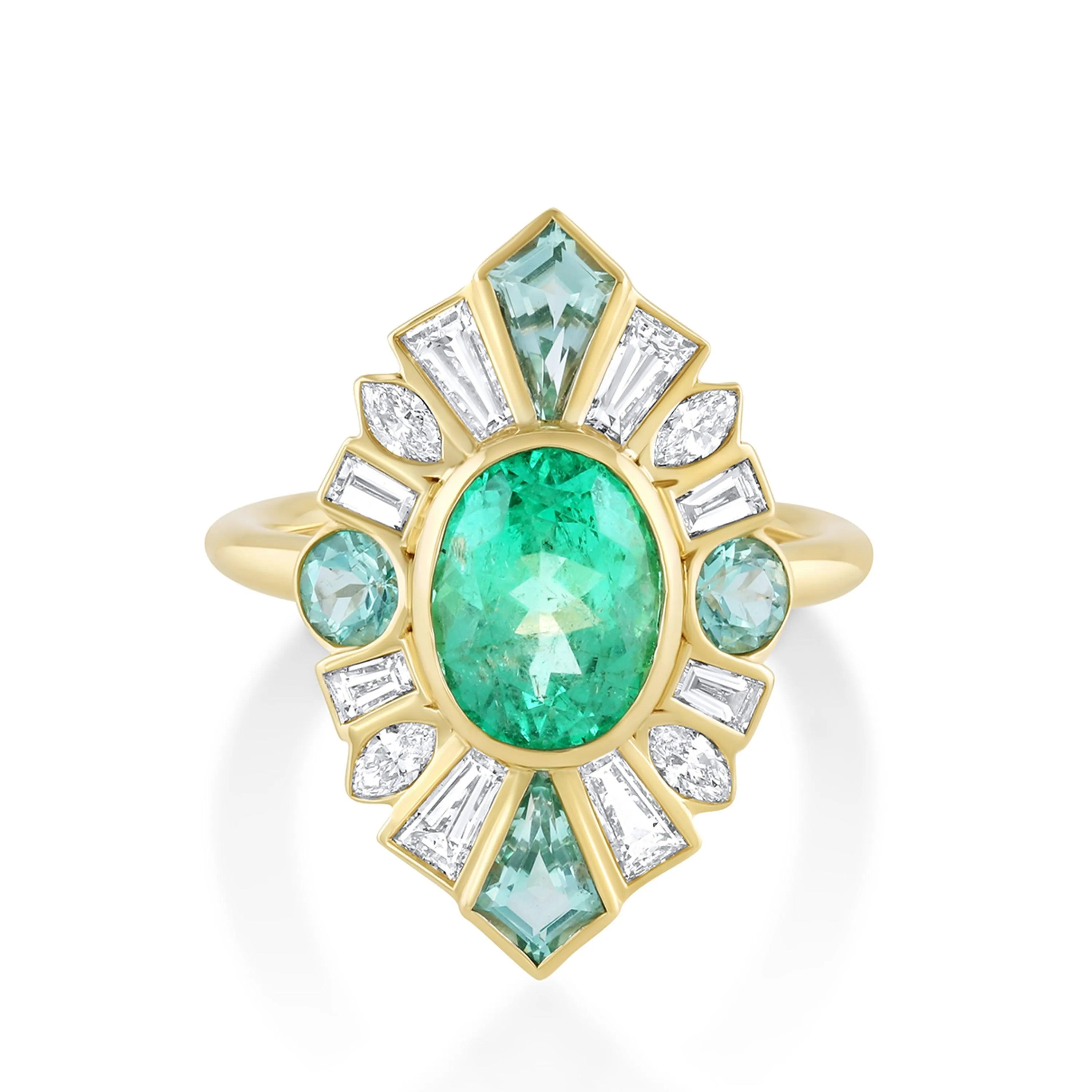 2.09ct Emerald & Beryl Ballerina Ring sold by Marrow Fine