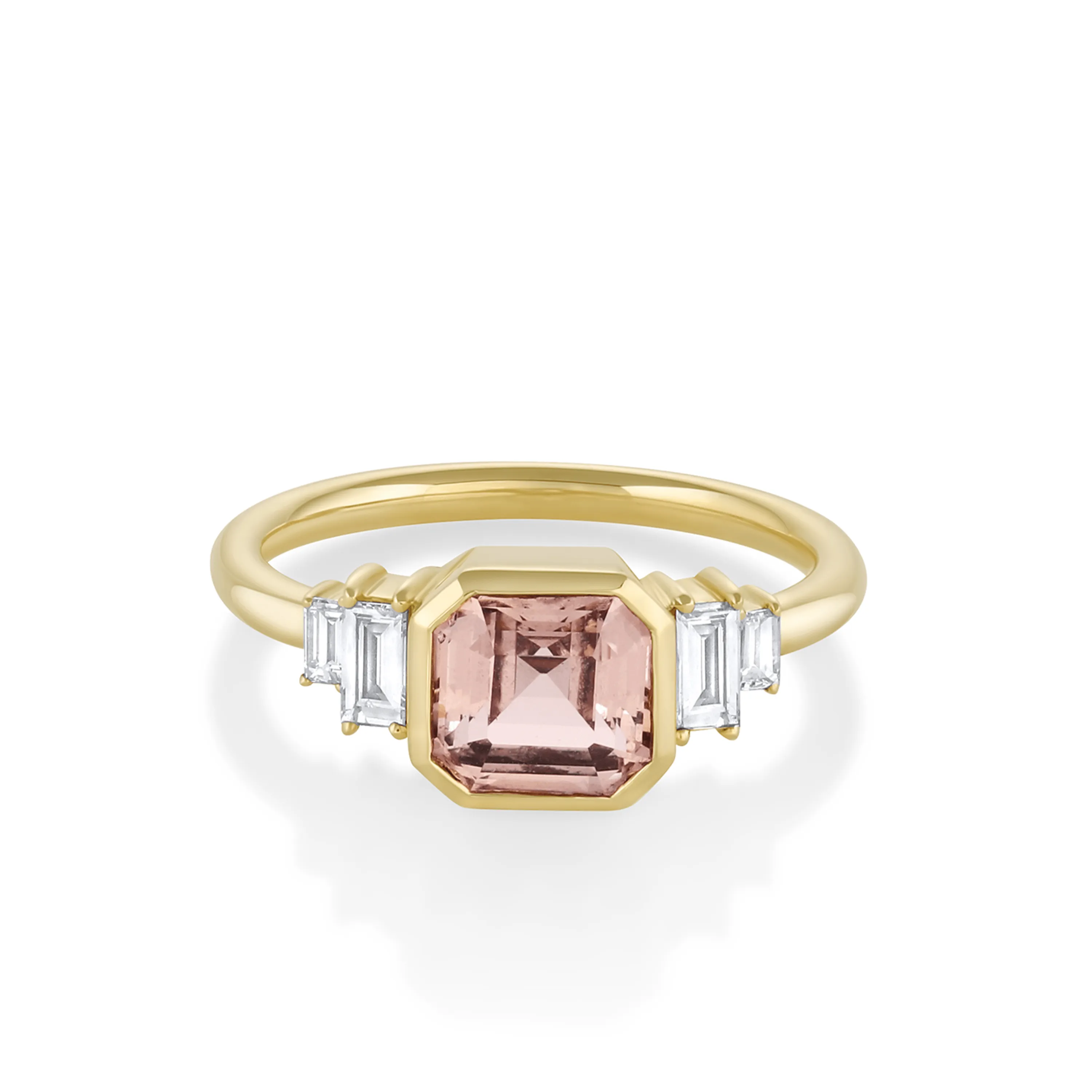 2.03ct Peach Sapphire and Diamond Baguette Ring sold by Marrow Fine