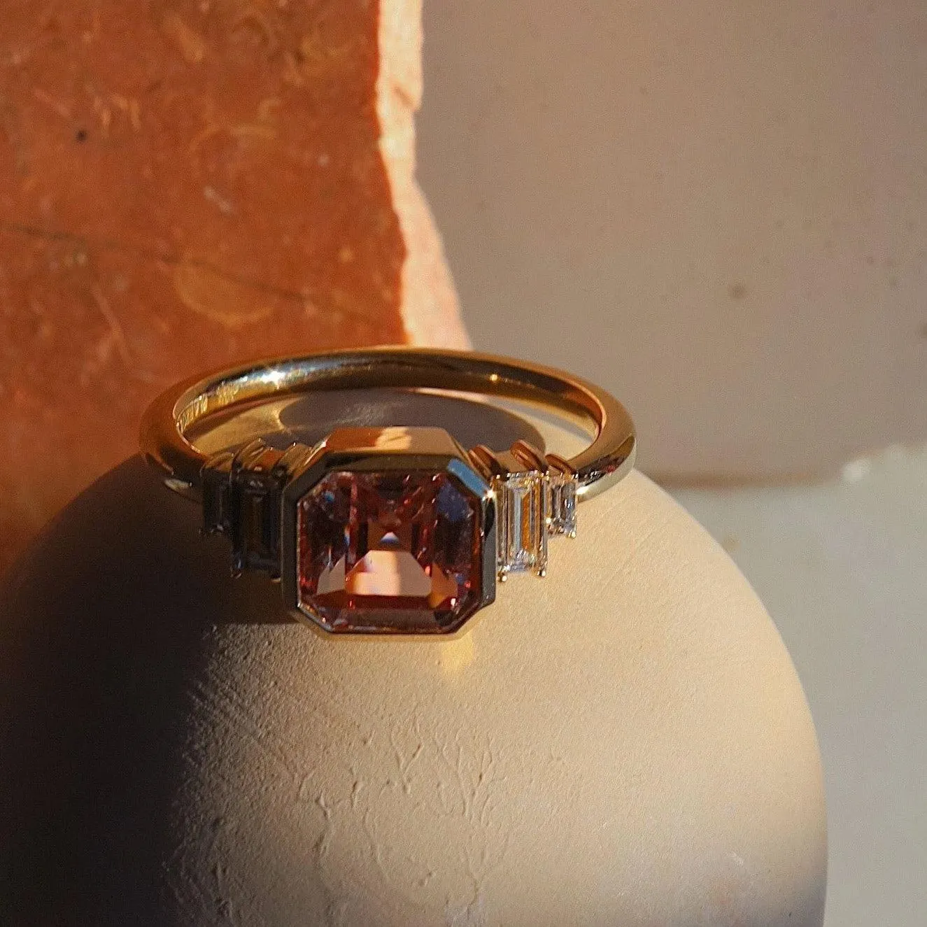 2.03ct Peach Sapphire and Diamond Baguette Ring sold by Marrow Fine product image thumbnail 3