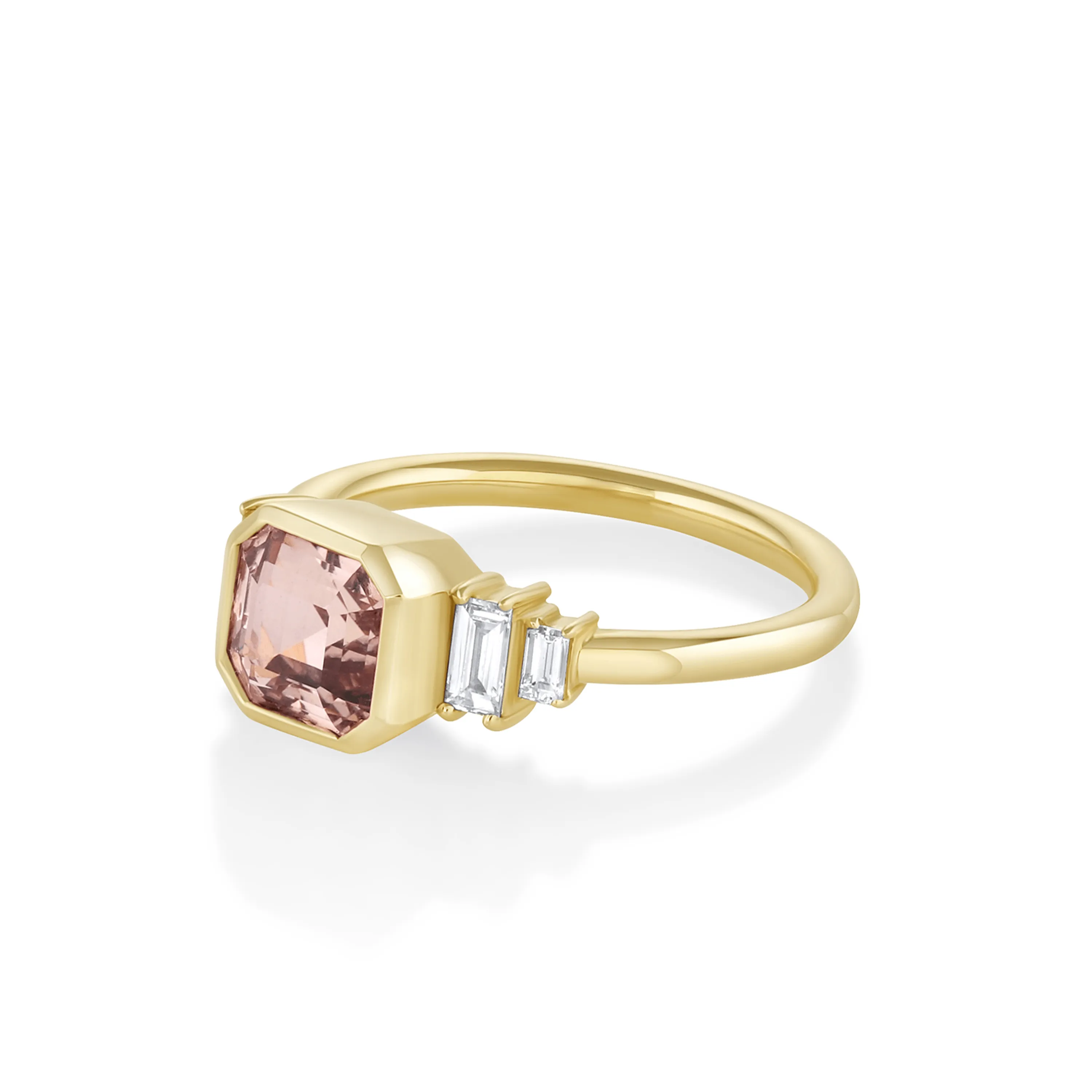 2.03ct Peach Sapphire and Diamond Baguette Ring sold by Marrow Fine product image thumbnail 2