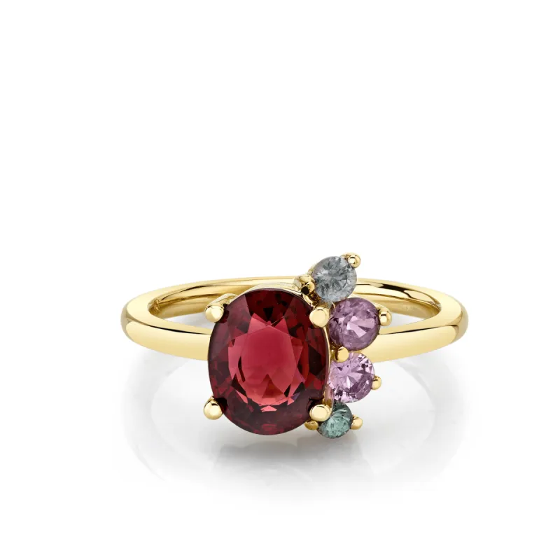 2.19ct Garnet & Sapphire Spray Ring sold by Marrow Fine