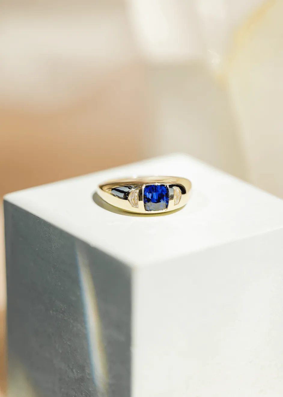 1.58ct Blue Sapphire & White Cadillac Diamond Bombe Ring sold by Marrow Fine product image thumbnail 3