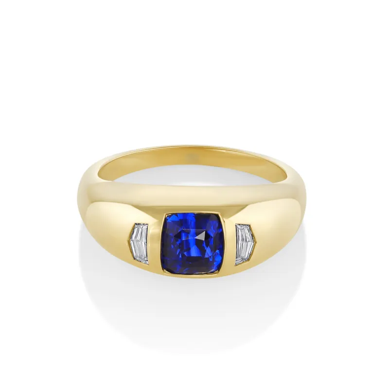 1.58ct Blue Sapphire & White Cadillac Diamond Bombe Ring sold by Marrow Fine
