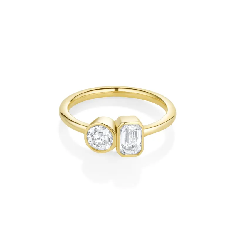 0.46ct Emerald Cut & 0.42ct Old Euro Diamond Toi et Moi Ring sold by Marrow Fine