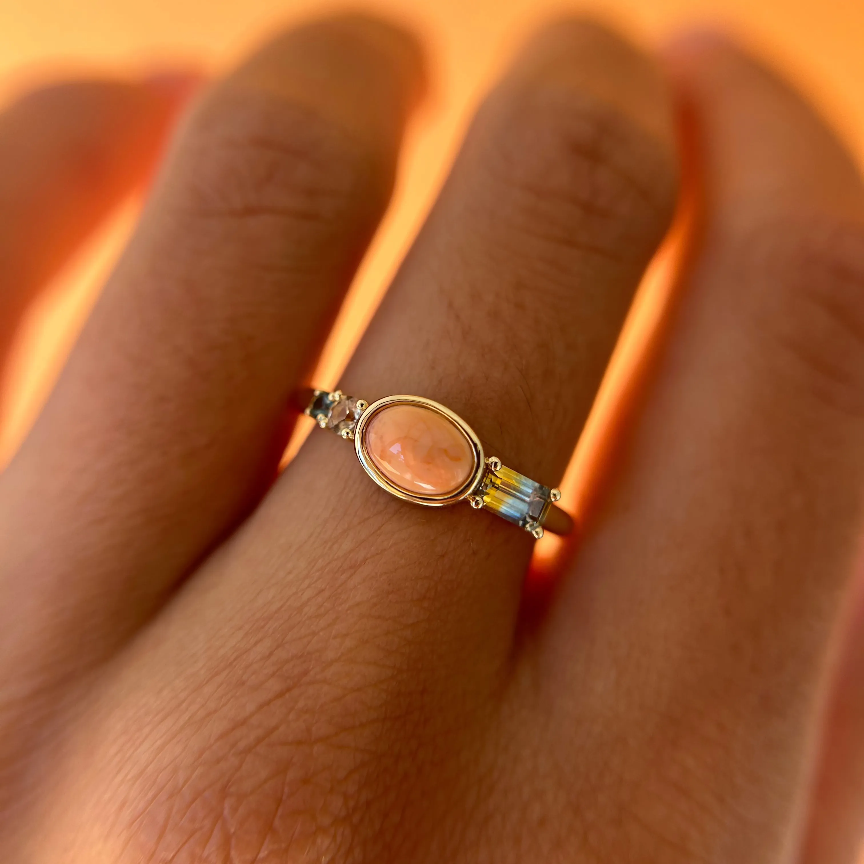 0.55ct Mexican Fire Opal and Sapphire Linear Band sold by Marrow Fine product image thumbnail 2