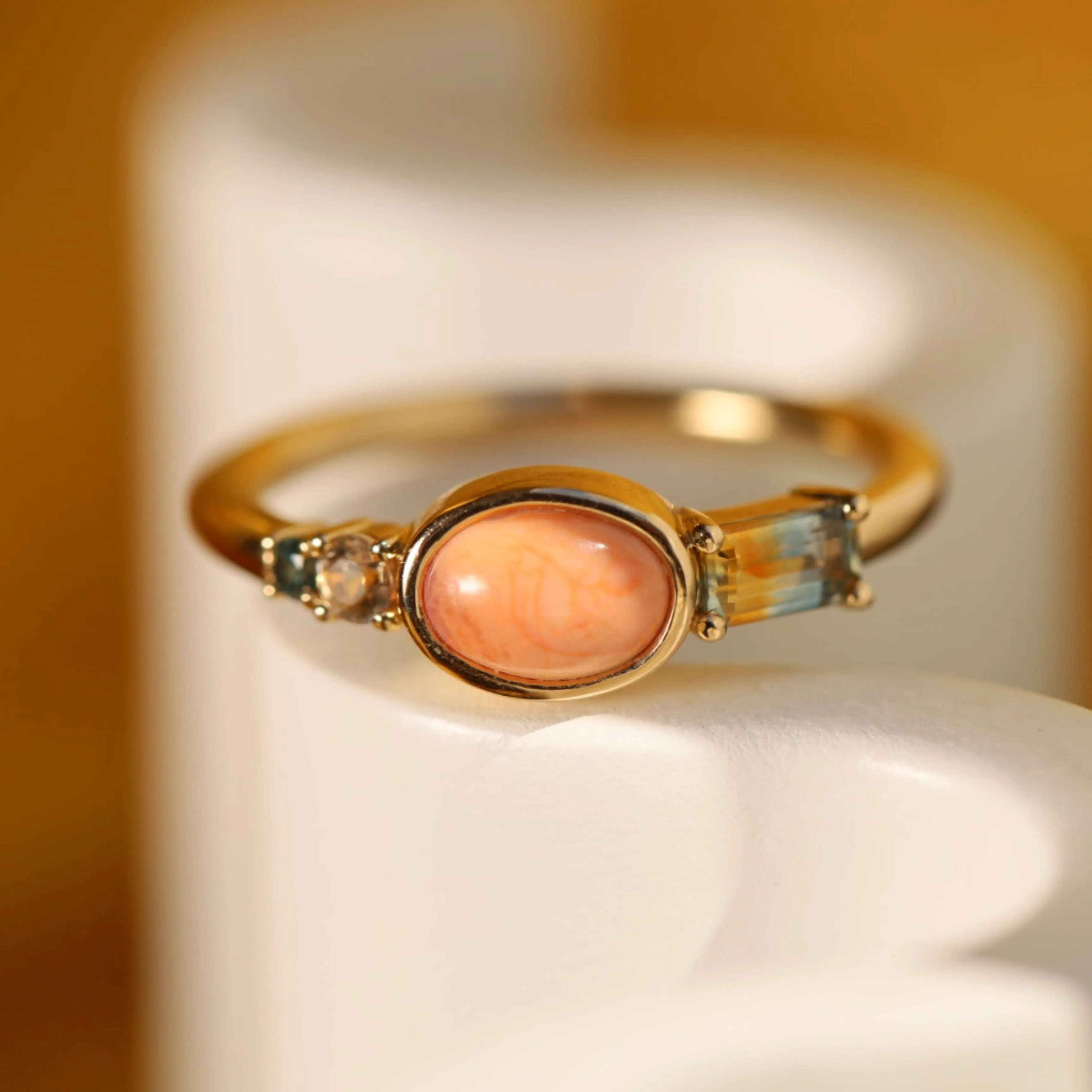 0.55ct Mexican Fire Opal and Sapphire Linear Band sold by Marrow Fine product image thumbnail 4