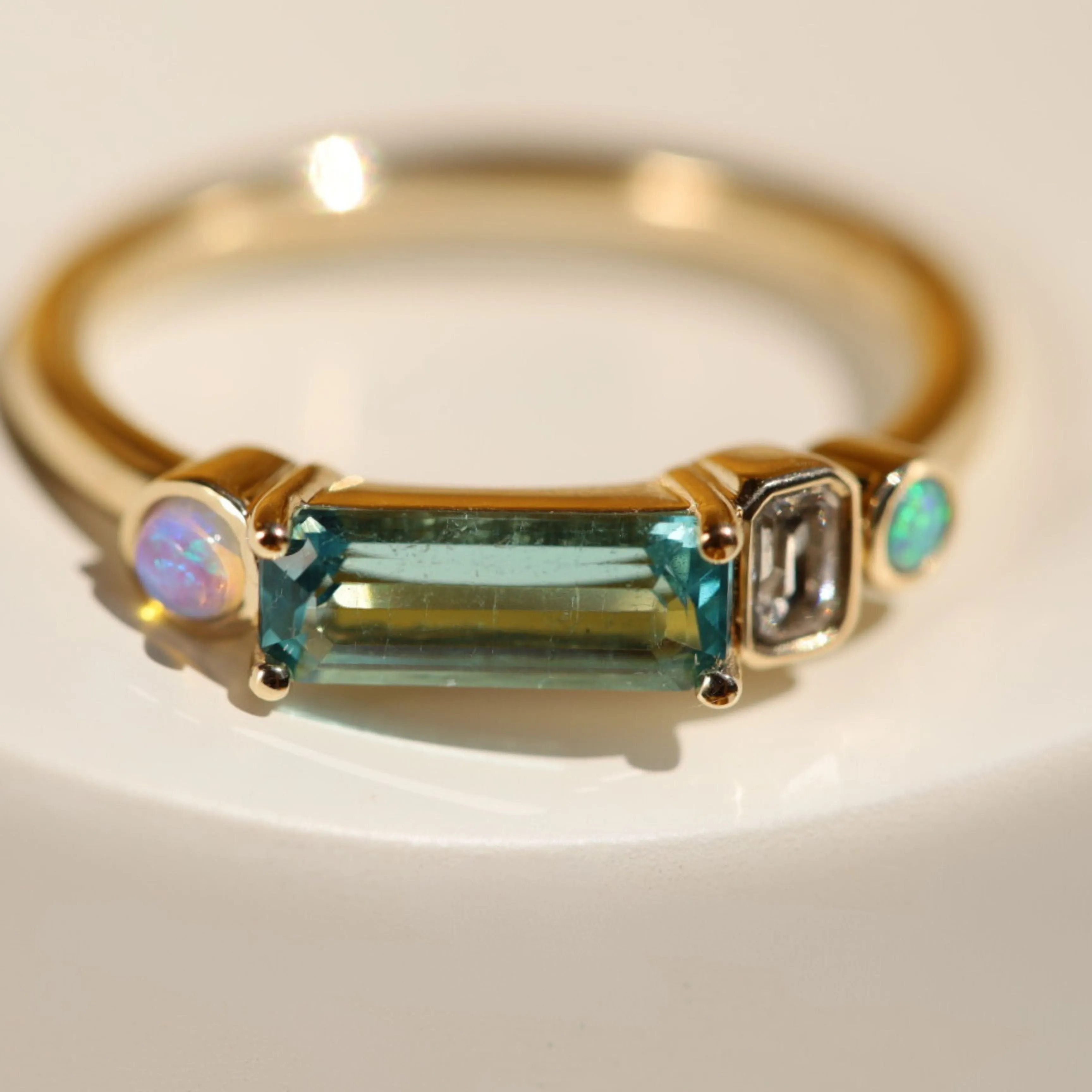 0.84ct Tourmaline, Opal and Diamond Linear Ring sold by Marrow Fine product image thumbnail 4