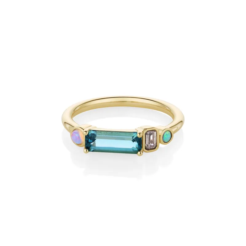 0.84ct Tourmaline, Opal and Diamond Linear Ring sold by Marrow Fine