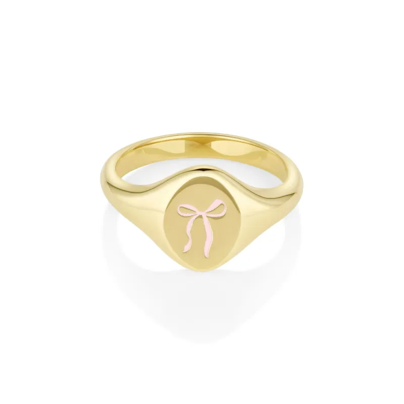 Pink Enamel Bow Signet Ring sold by Marrow Fine
