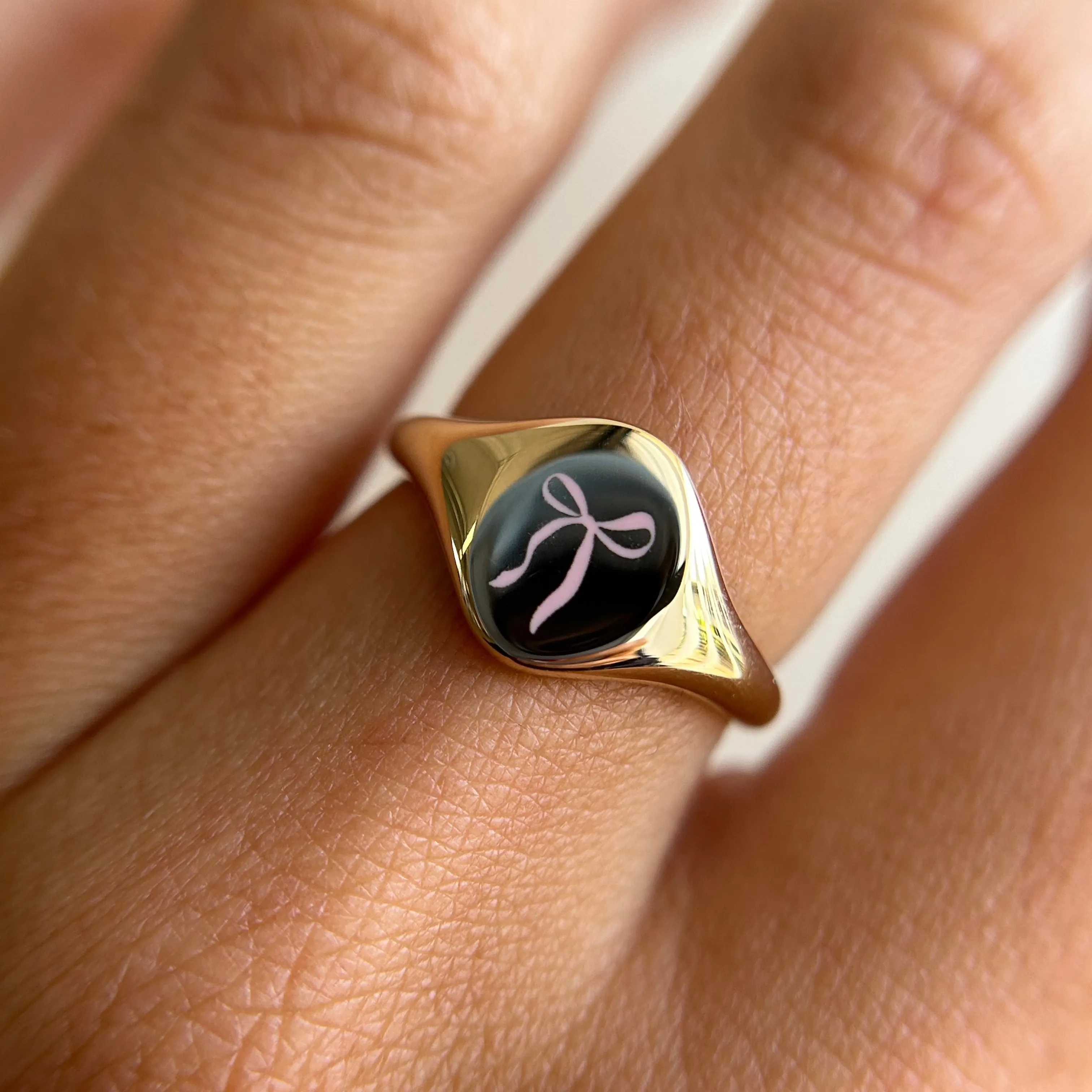 Pink Enamel Bow Signet Ring sold by Marrow Fine product image thumbnail 2