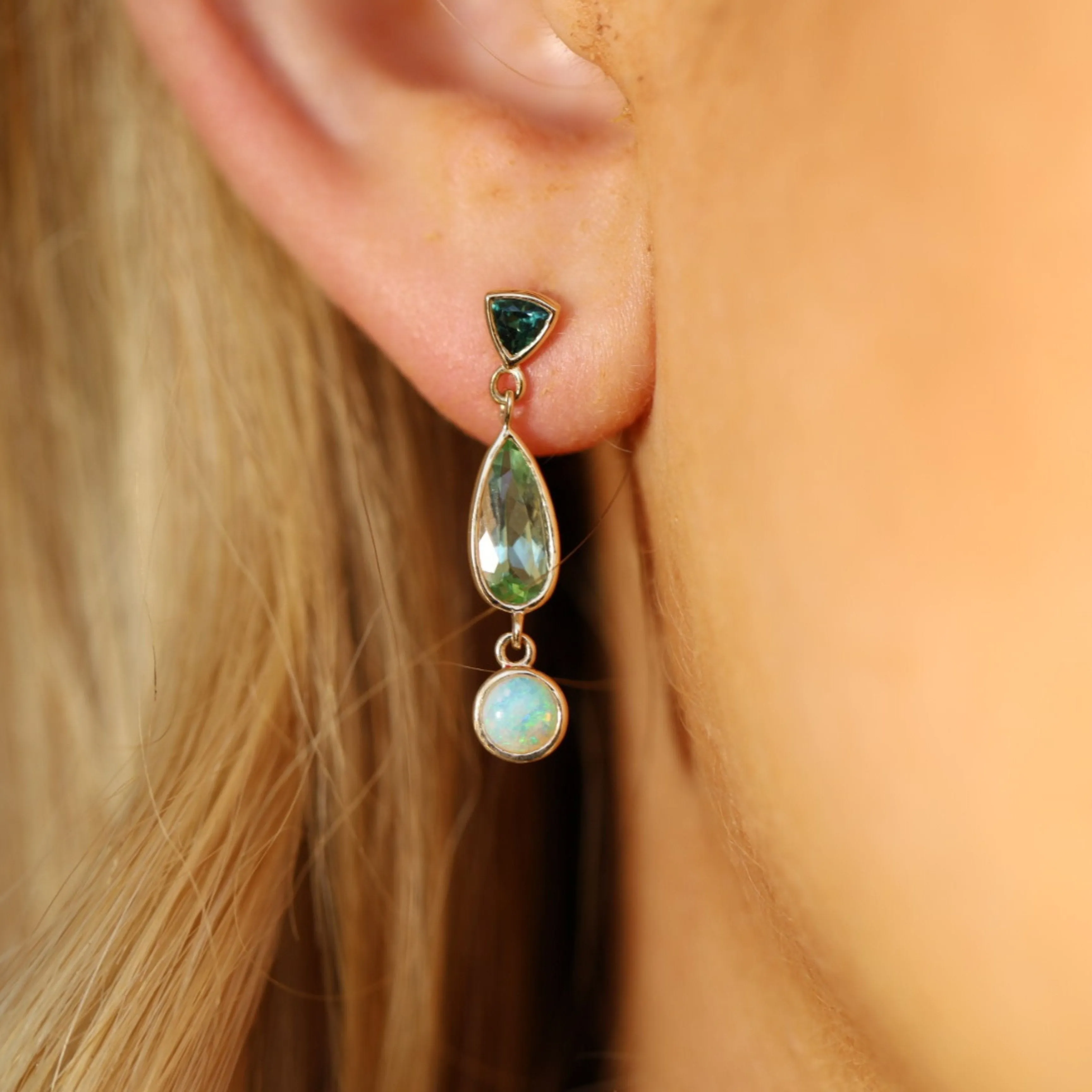 1.45tcw Green Tourmaline and Opal Earrings sold by Marrow Fine product image thumbnail 2