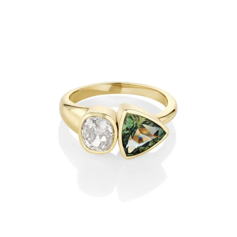 0.96ct Old Mine Diamond and 1.71ct Sapphire Toi et Moi sold by Marrow Fine