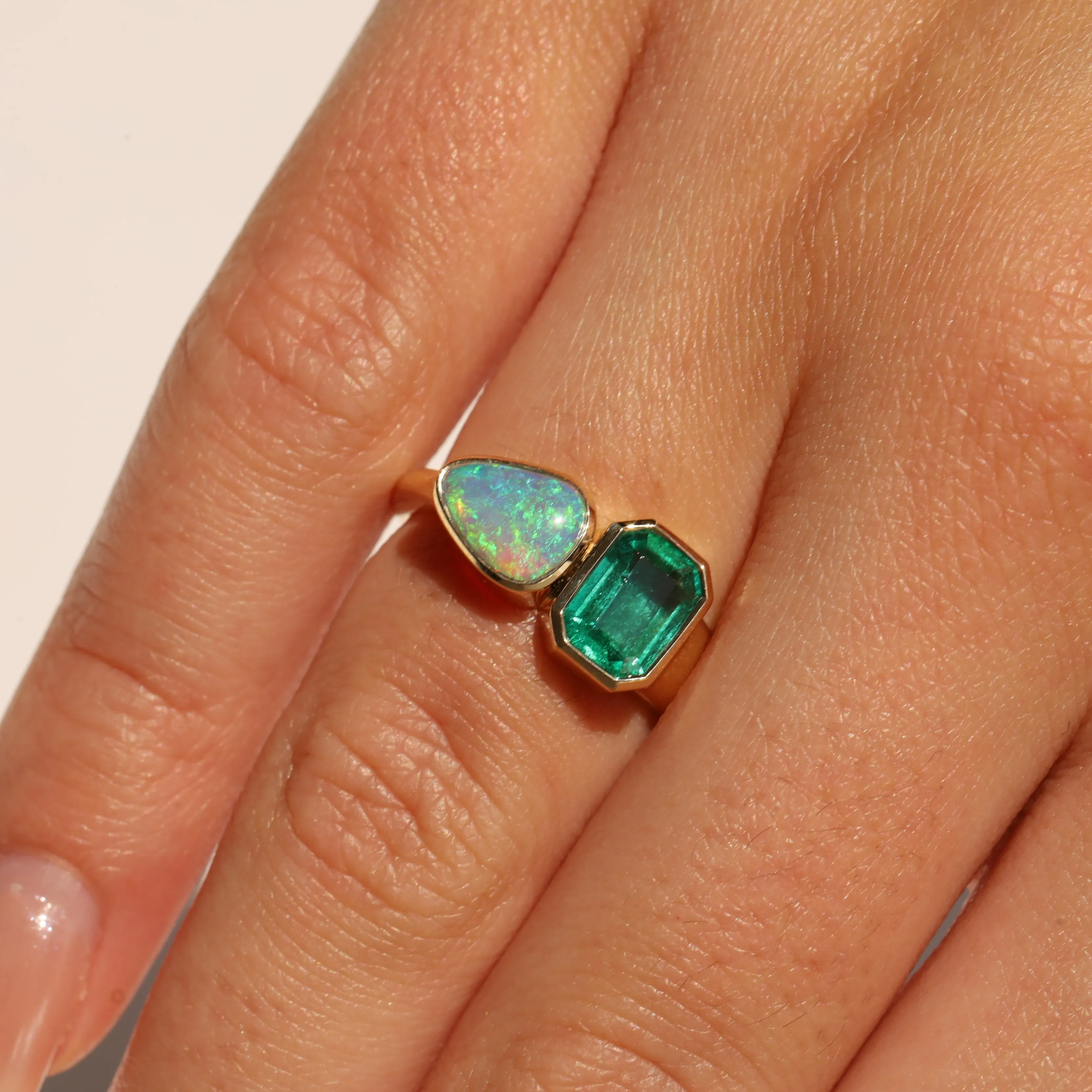 0.95ct Emerald and 0.56ct Opal Toi et Moi sold by Marrow Fine product image thumbnail 2