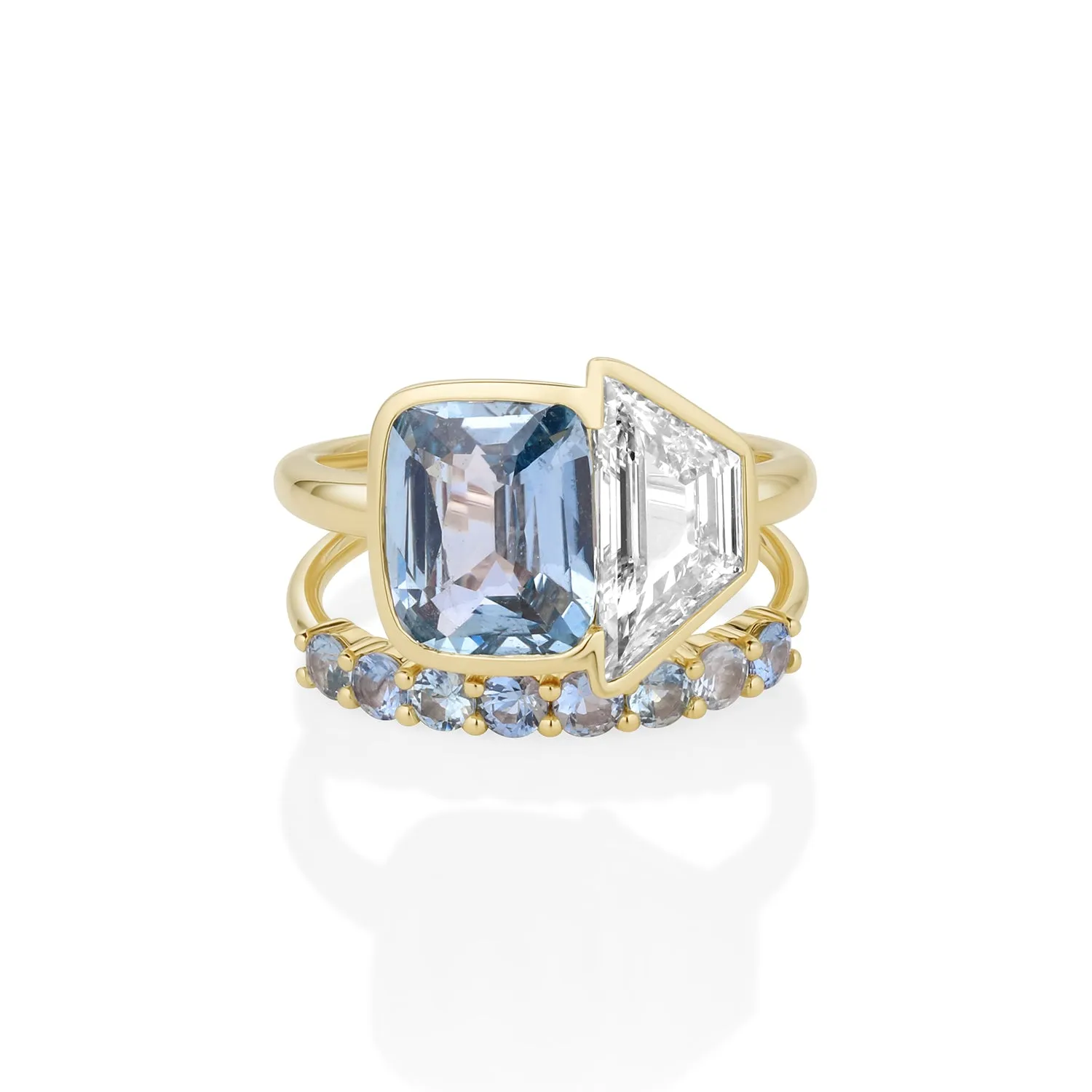 3.08ct Sapphire & 1.55ct Diamond Trapezoid Ring with 0.57tcw Sapphire Tracer Band sold by Marrow Fine