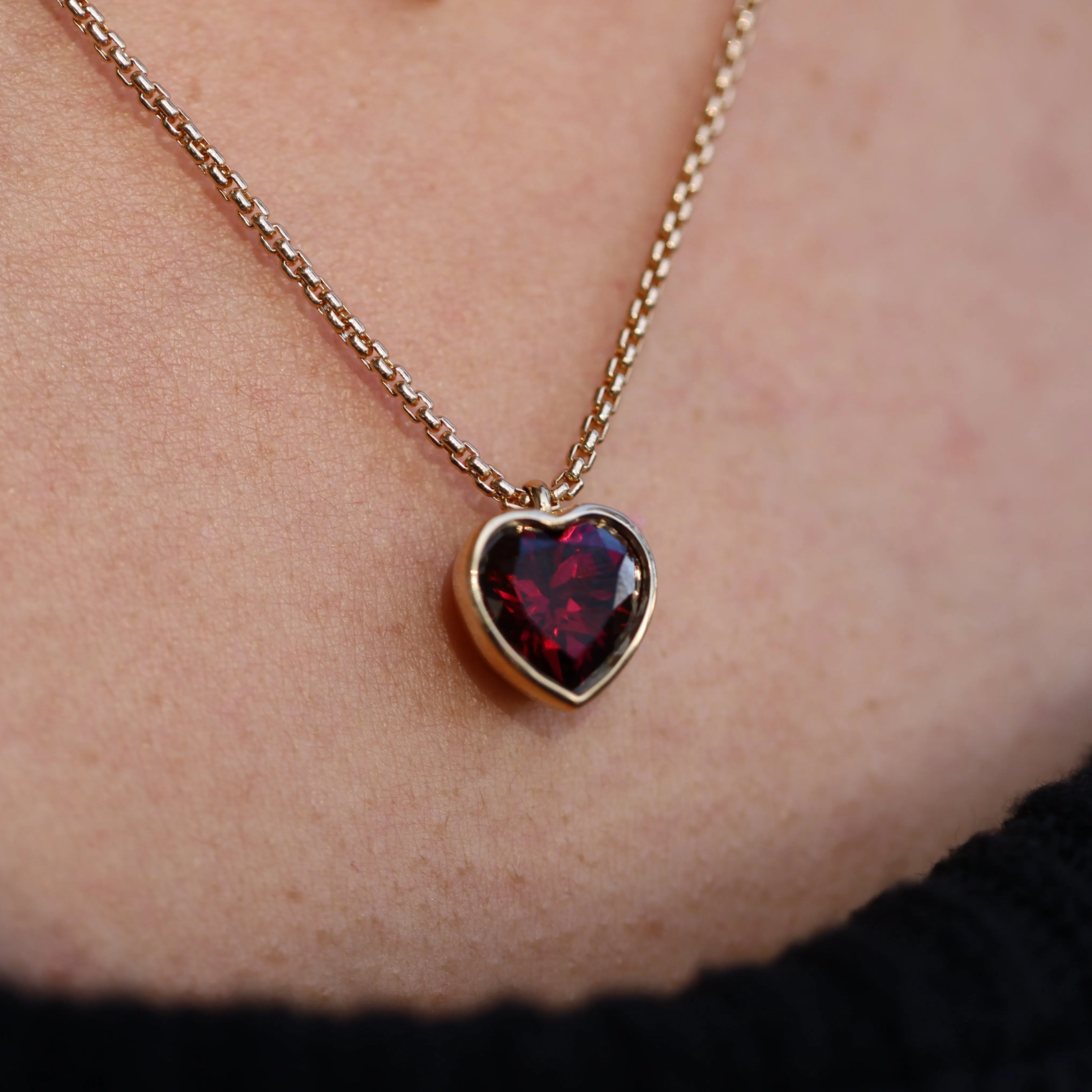 Garnet Heart Charm Necklace on Dainty Box Chain sold by Marrow Fine product image thumbnail 2