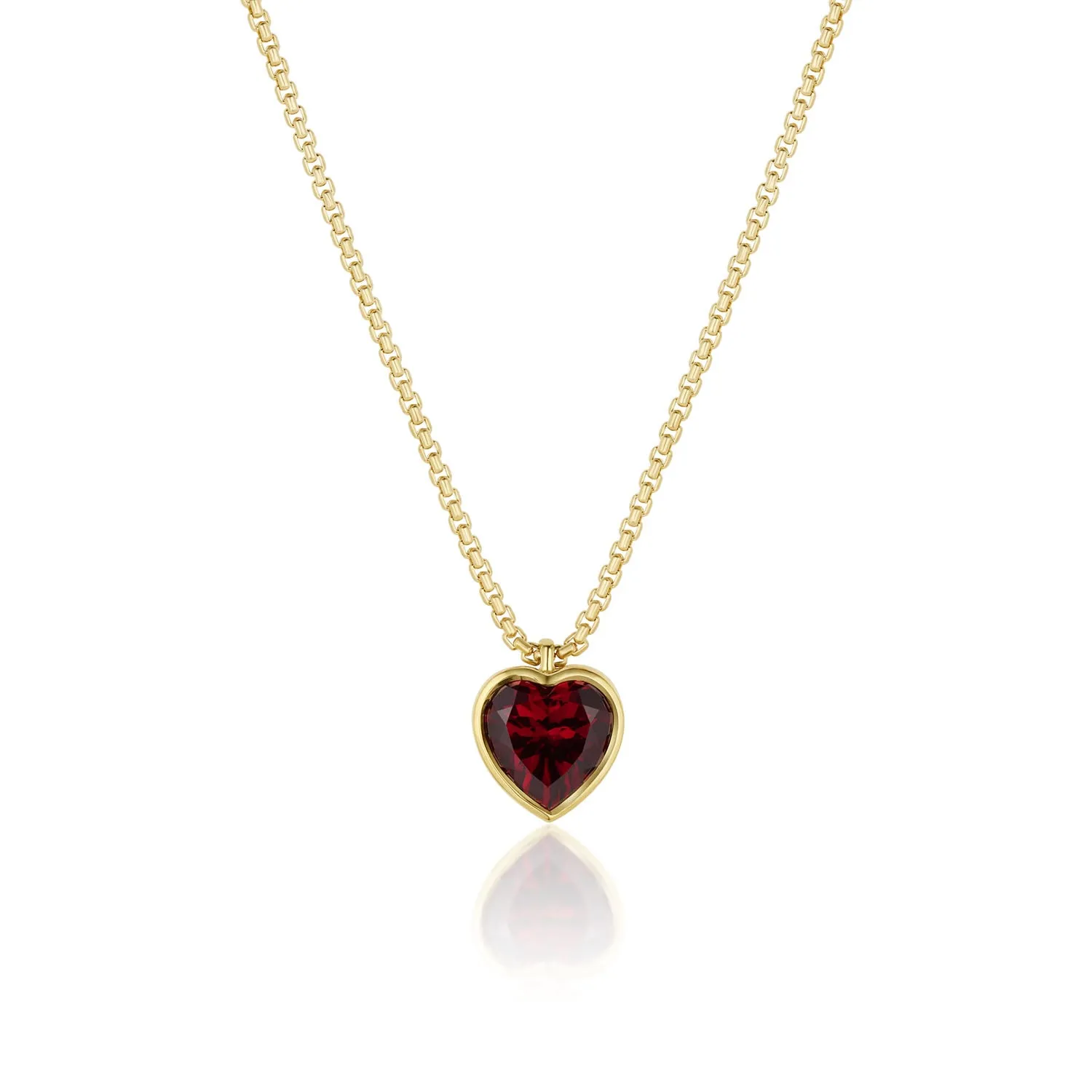 Garnet Heart Charm Necklace on Dainty Box Chain sold by Marrow Fine