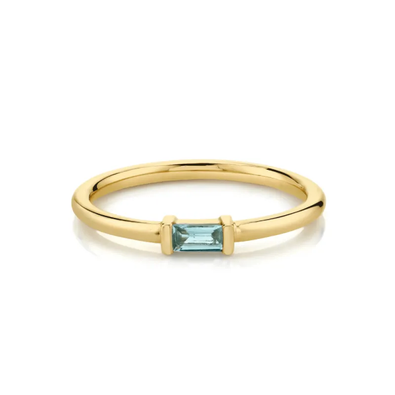 Aquamarine Straight Baguette Stacking Ring - March sold by Marrow Fine