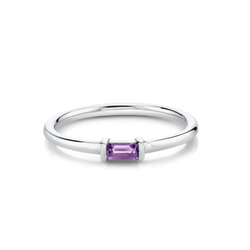 Amethyst Straight Baguette Stacking Ring - February sold by Marrow Fine