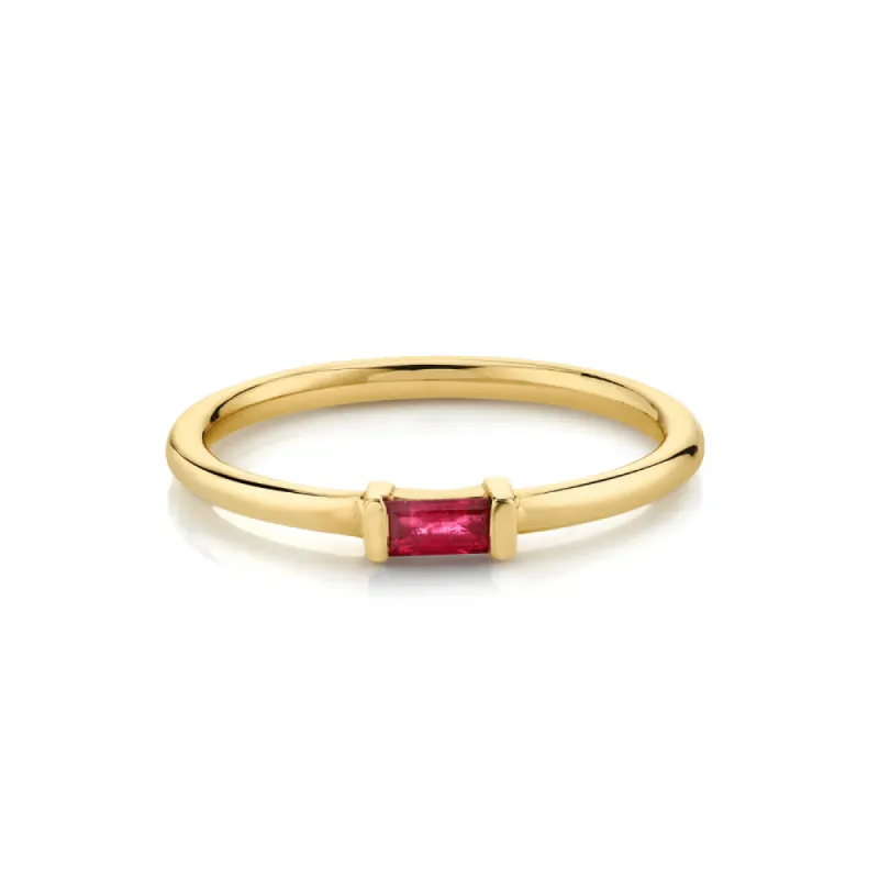 Ruby Straight Baguette Stacking Ring - July sold by Marrow Fine