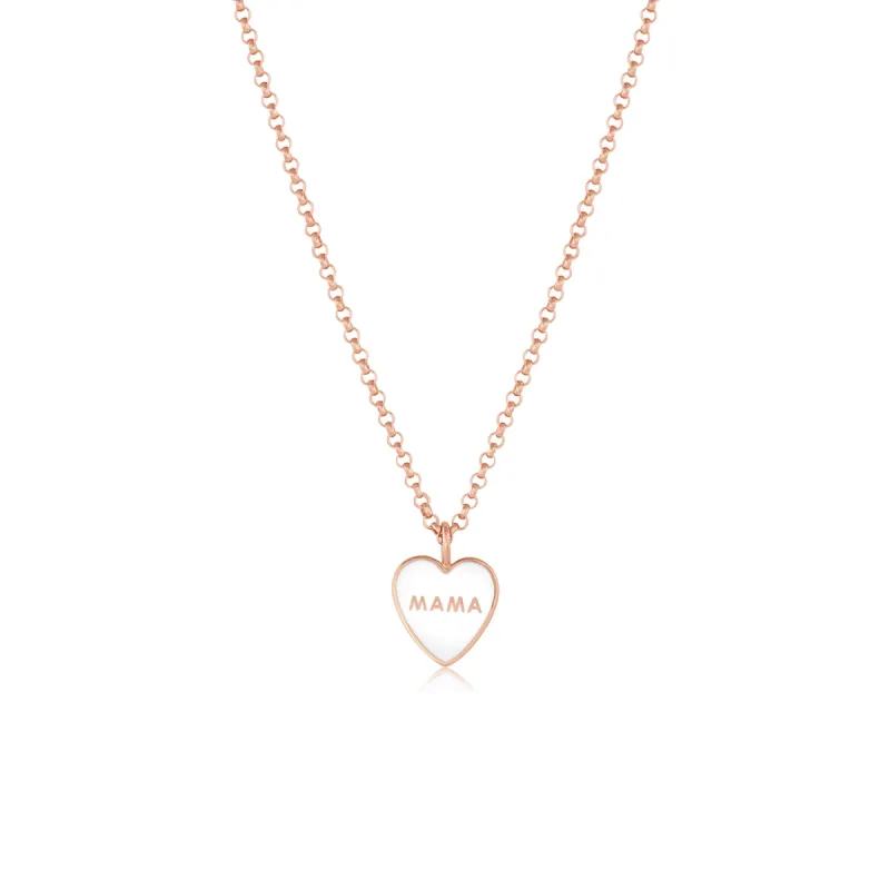 Mama Enamel Heart Pendant - White Enamel sold by Marrow Fine