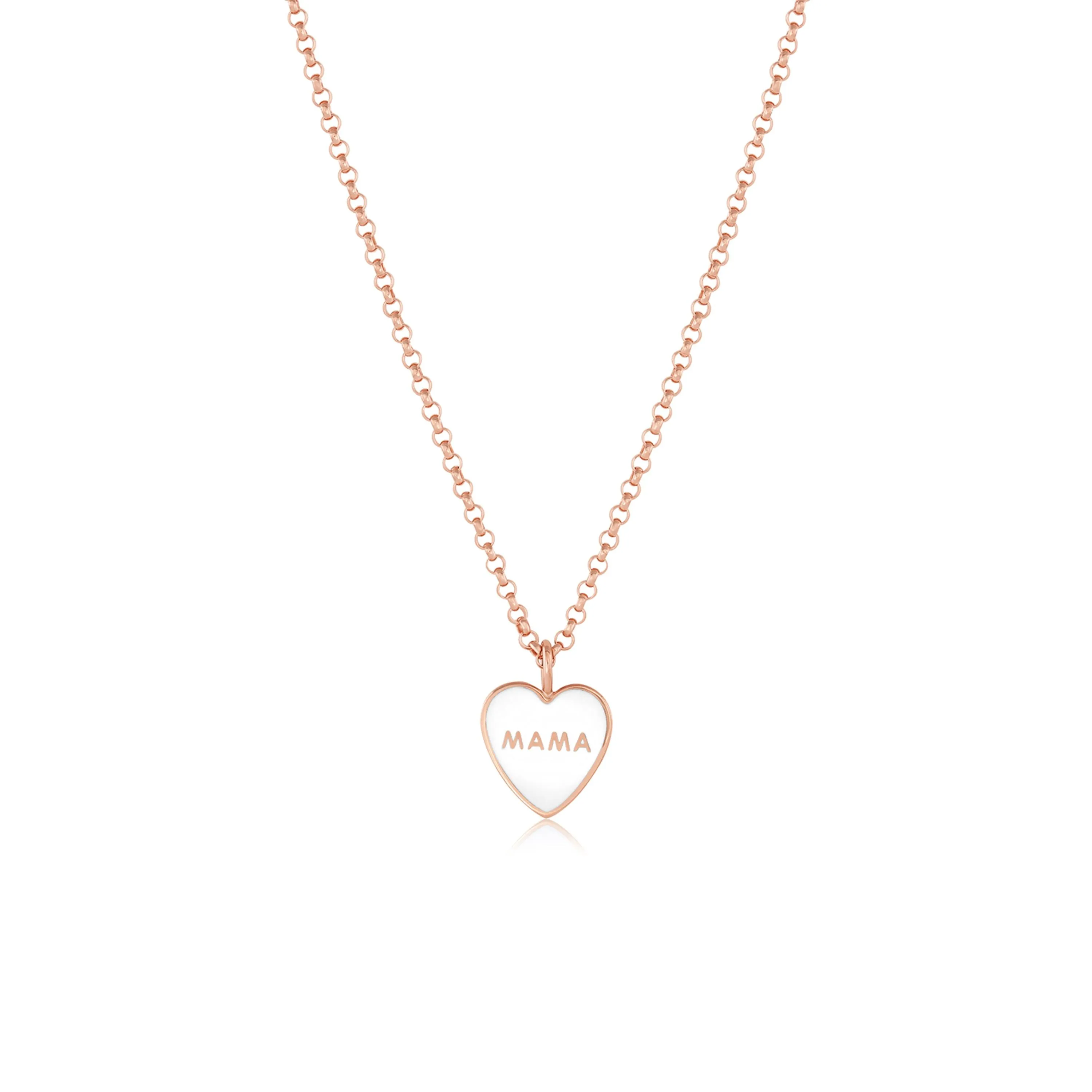 Mama Enamel Heart Pendant - White Enamel sold by Marrow Fine