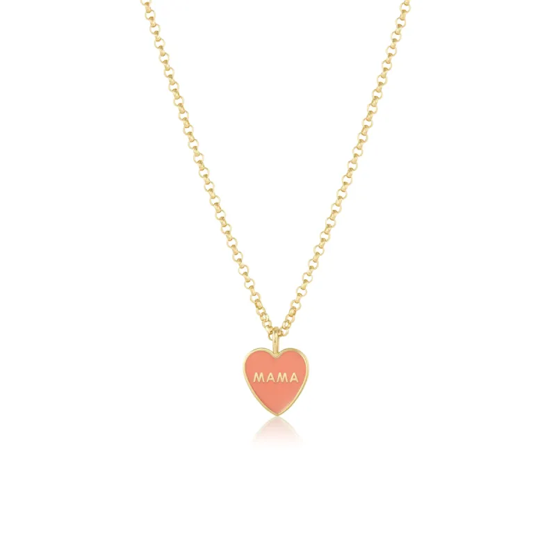 Mama Enamel Heart Pendant - Melon Enamel sold by Marrow Fine