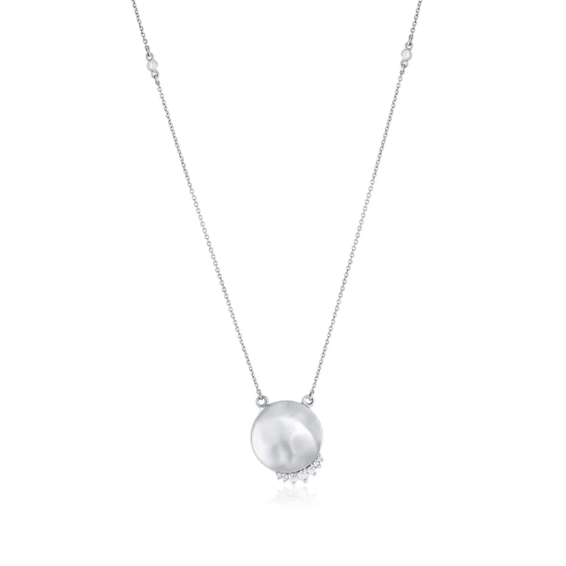 White Gold Small Disco Diamond Pendant & Diamond Chain sold by Marrow Fine