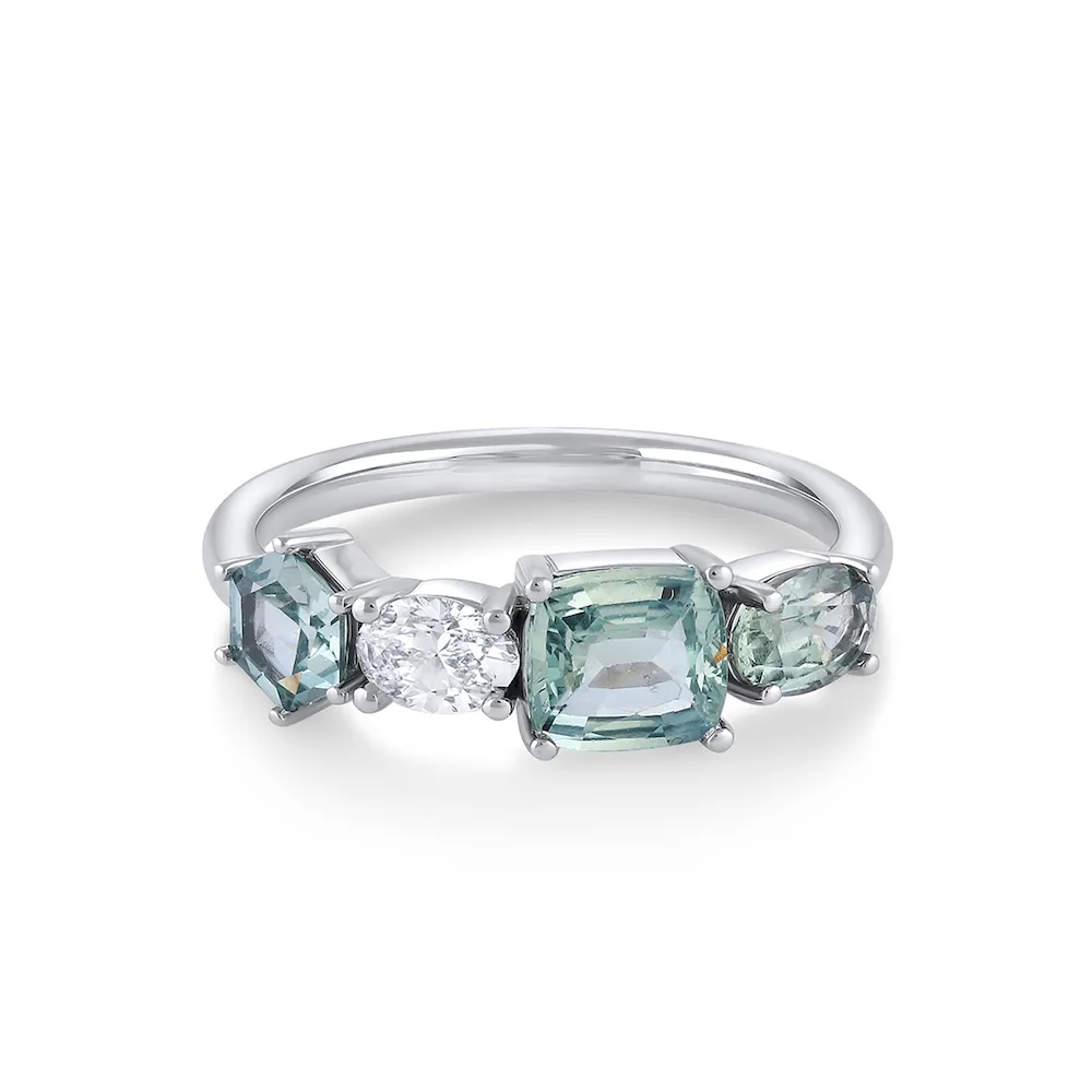 Green Sapphire & White Diamond Linear Ring sold by Marrow Fine