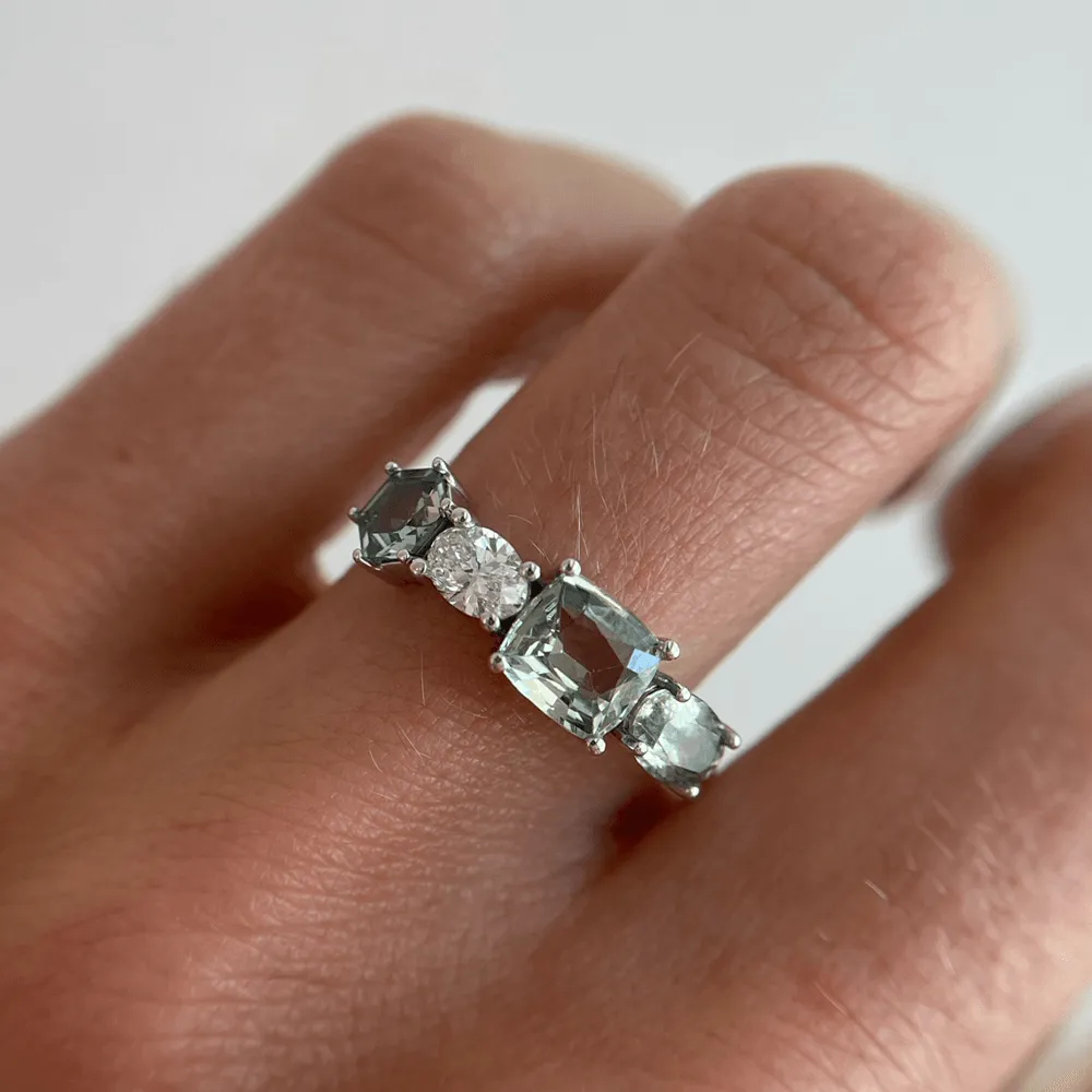 Green Sapphire & White Diamond Linear Ring sold by Marrow Fine product image thumbnail 3