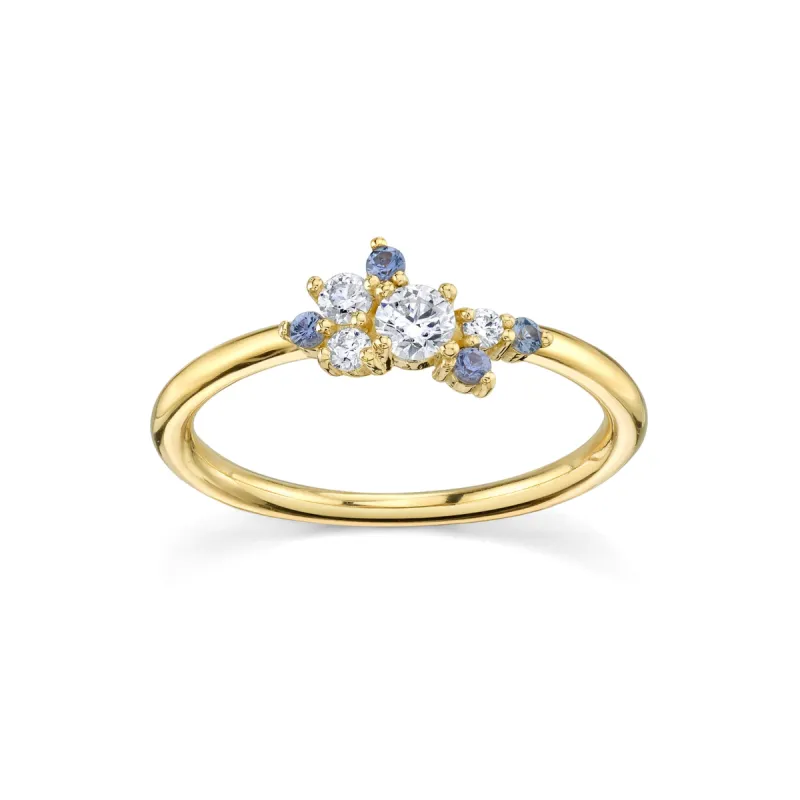 Blue Sapphire & White Diamond Charlotte Mini Cluster Ring made by Marrow Fine