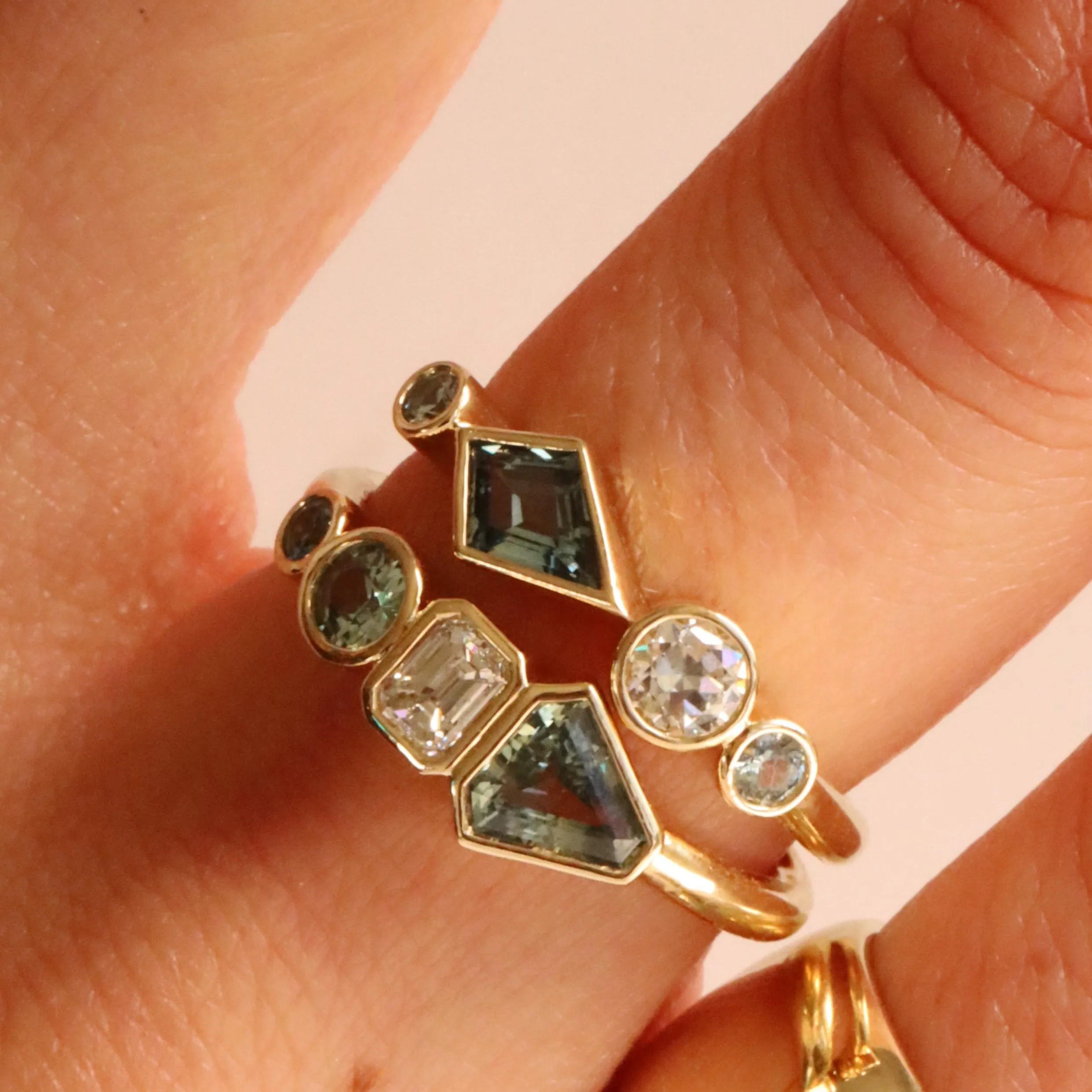 0.79tcw Sapphire and White Diamond Linear Ring sold by Marrow Fine product image thumbnail 2