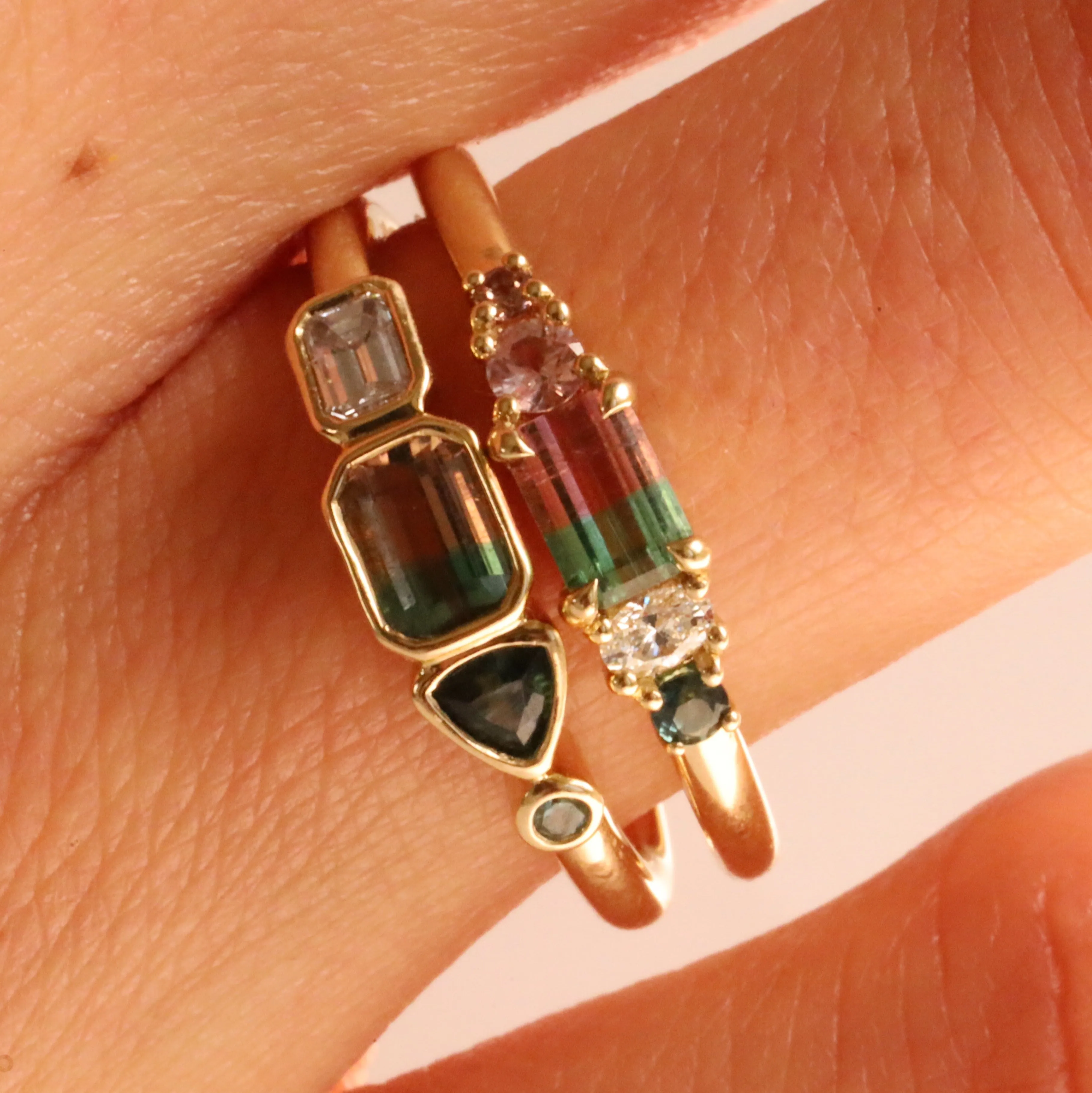 0.37ct Watermelon Tourmaline, Sapphire, Tourmaline and Diamond Kaleidoscope Ring sold by Marrow Fine product image thumbnail 4