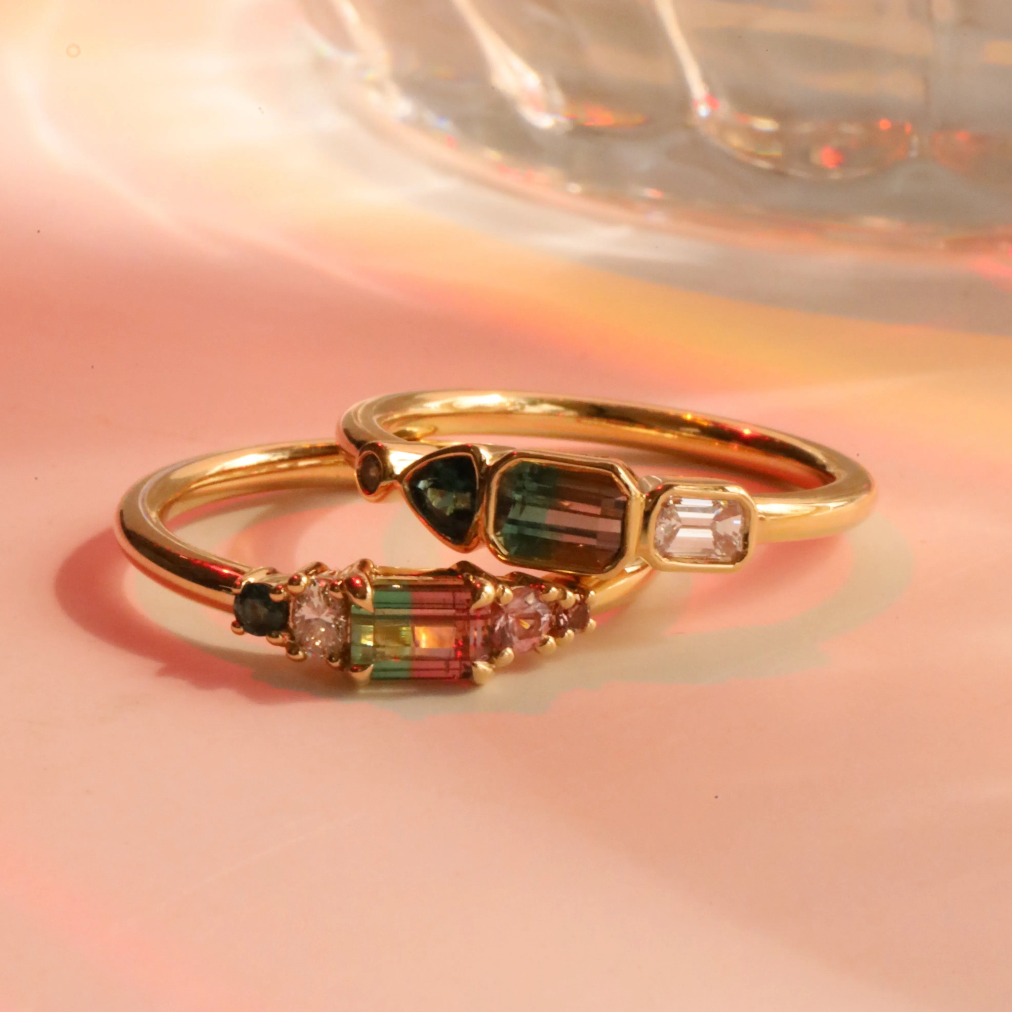 0.44ct Watermelon Tourmaline, Sapphire, Tourmaline and Diamond Kaleidoscope Ring sold by Marrow Fine product image thumbnail 2