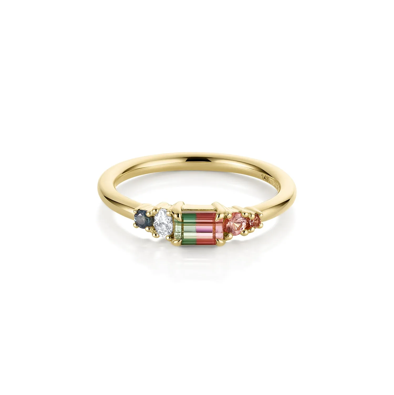 0.44ct Watermelon Tourmaline, Sapphire, Tourmaline and Diamond Kaleidoscope Ring sold by Marrow Fine