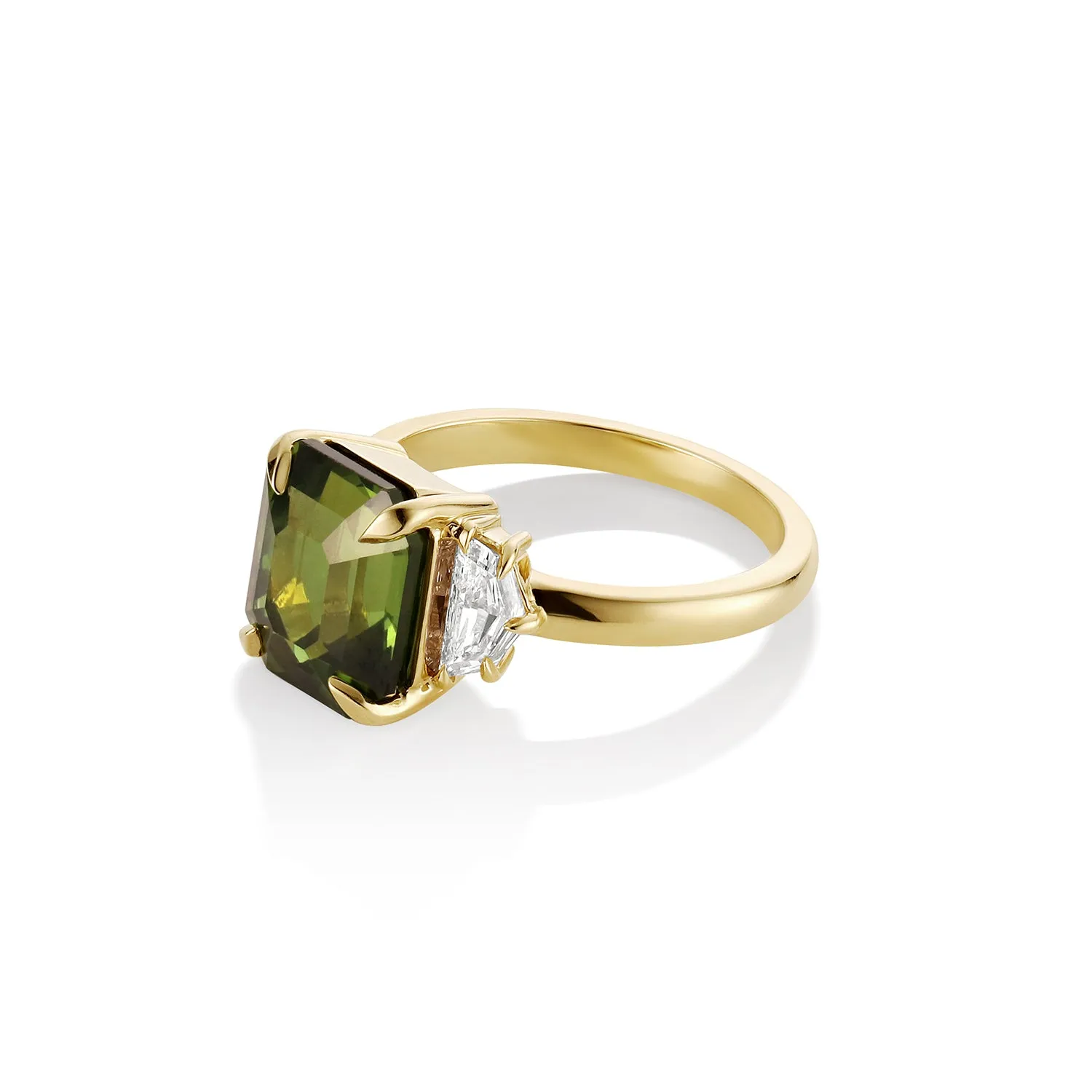6.12ct Green Sapphire and 0.66tcw Cadillac Diamond Three Stone Ring sold by Marrow Fine product image thumbnail 3