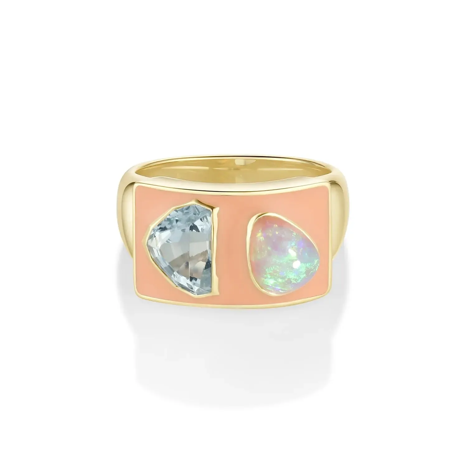 1.63ct Aqua and 1.29ct Opal Ring with Melon Enamel sold by Marrow Fine