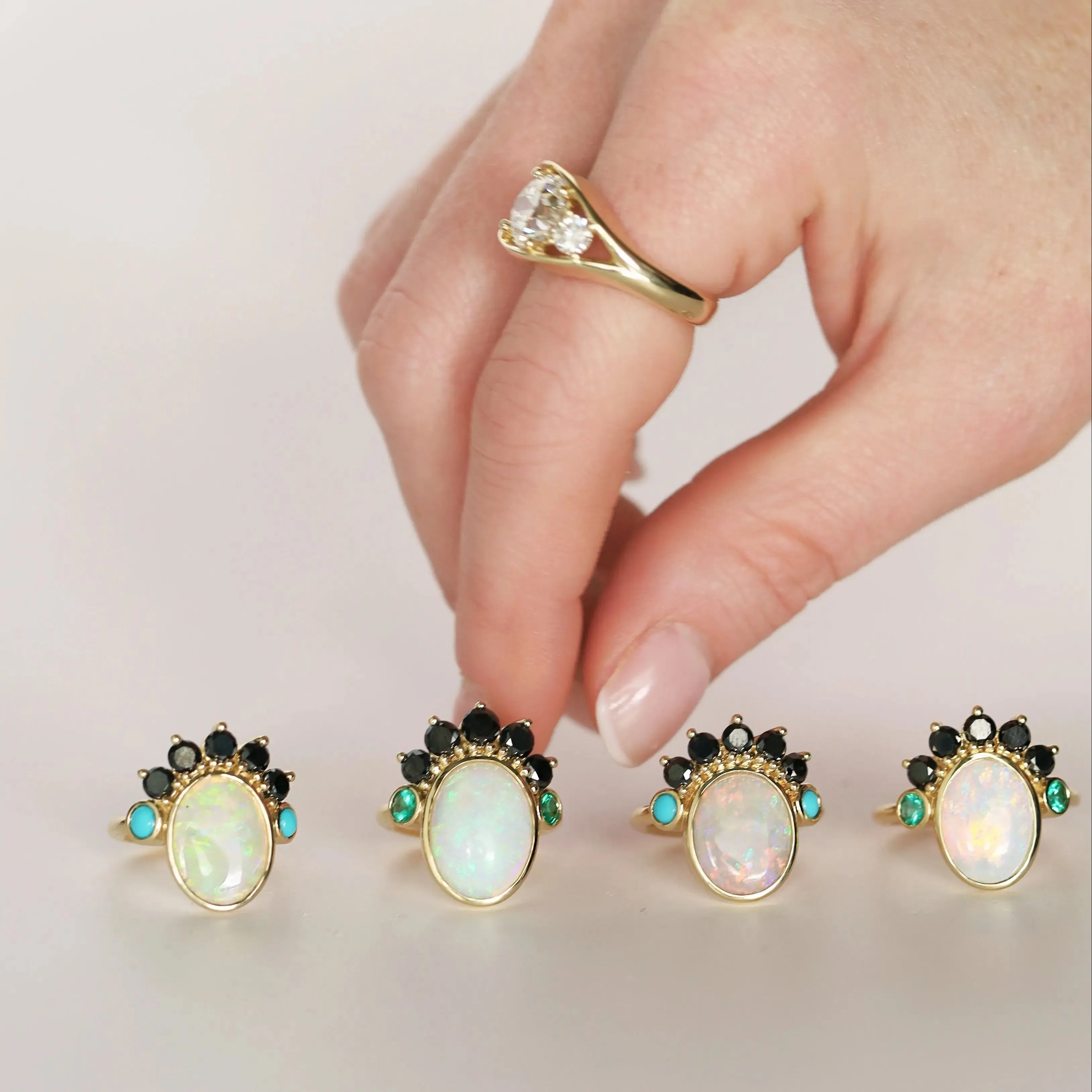1.91ct Australian Opal and 0.20ctw Turquoise Mary Ring sold by Marrow Fine product image thumbnail 5