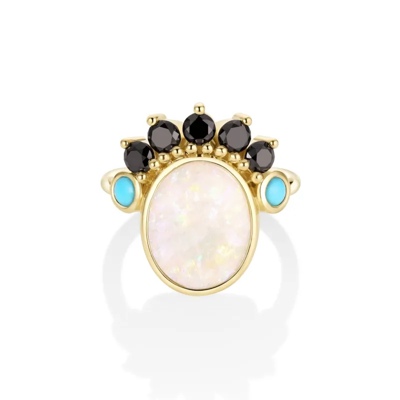 1.91ct Australian Opal and 0.20ctw Turquoise Mary Ring made by Marrow Fine