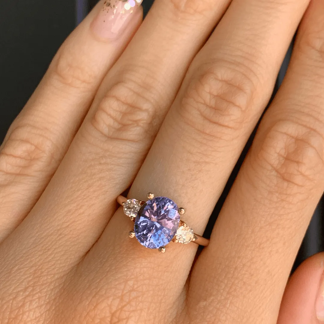 3.68ct Purple Sapphire Three-Stone Ring sold by Marrow Fine product image thumbnail 3