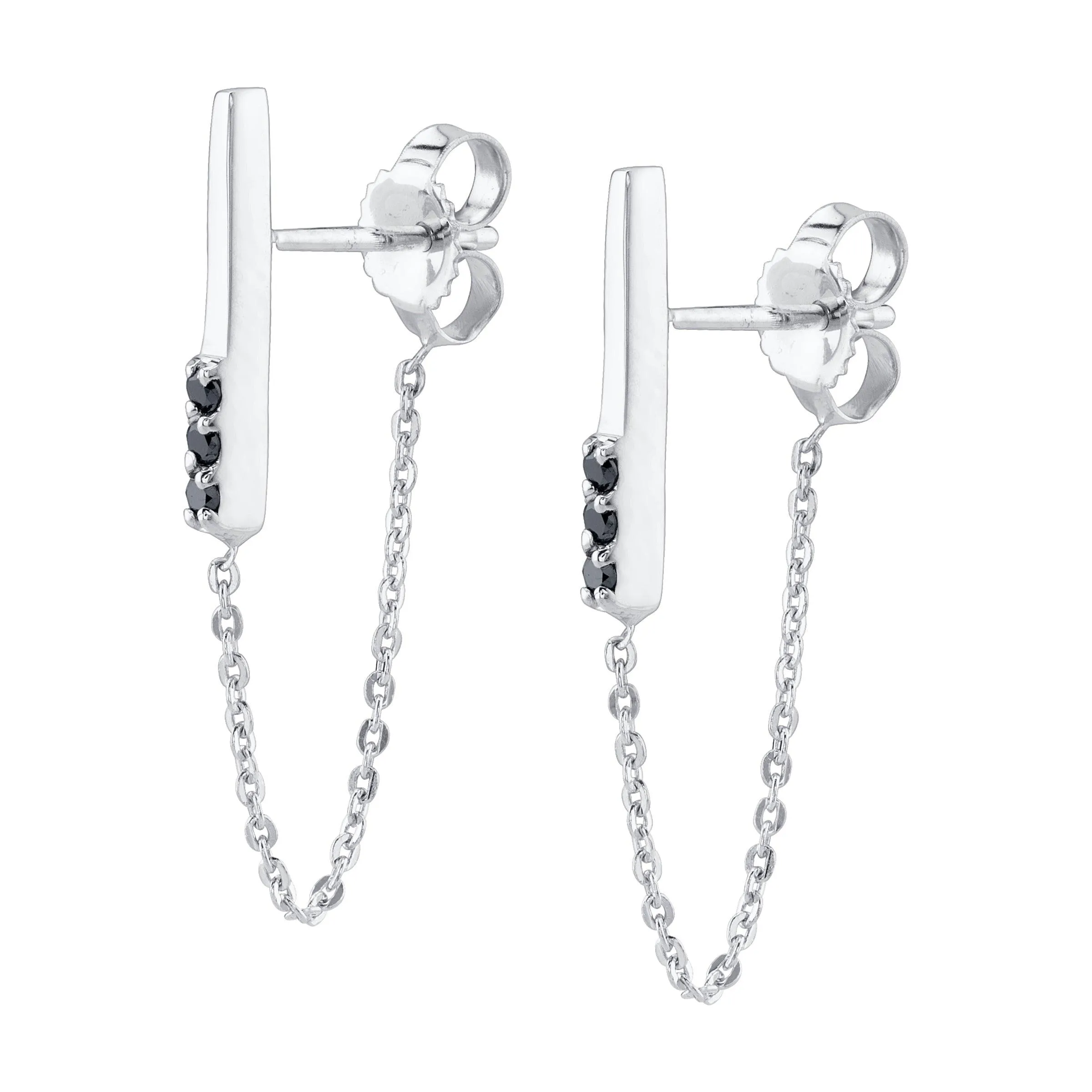 Black Diamond Dainty Chain Drop Earrings sold by Marrow Fine